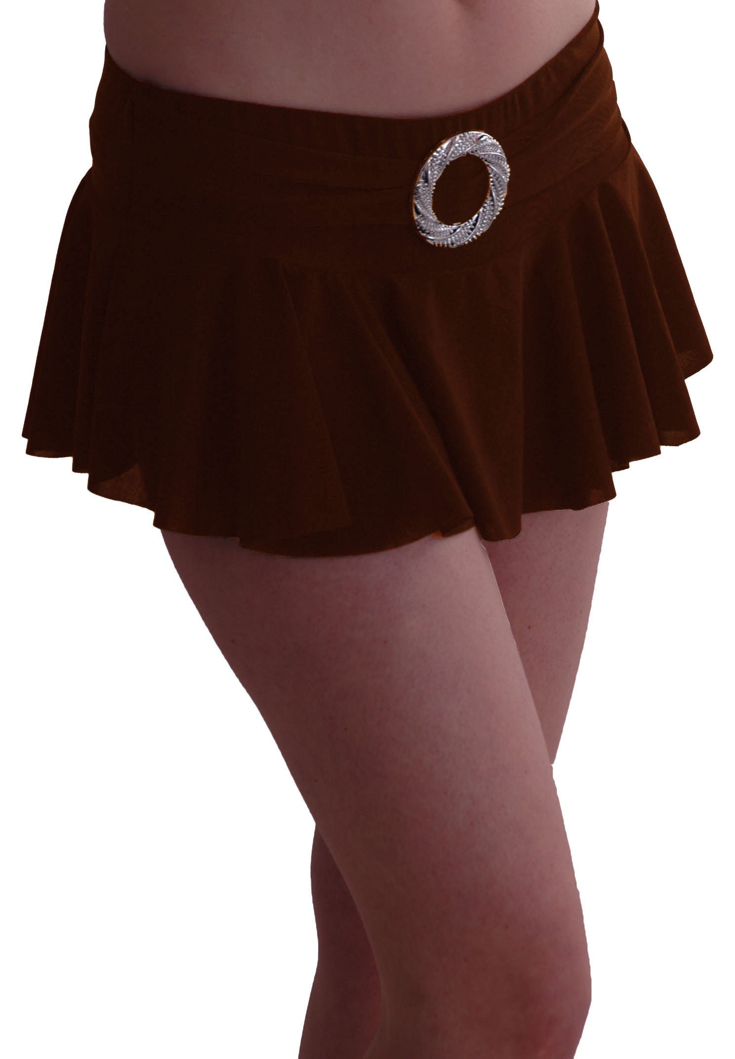 Eye Catch TM - Cynthia Neon Buckle Ruffle Short Club Party Slinky Stretch Skirt Brown S/M