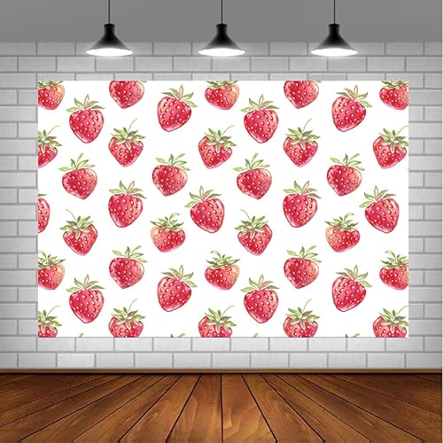 Lofaris Telón de fondo de acuarela rosa con diseño de fresa, decoración de fiesta de cumpleaños para baby shower, suministros para niñas, fondo de