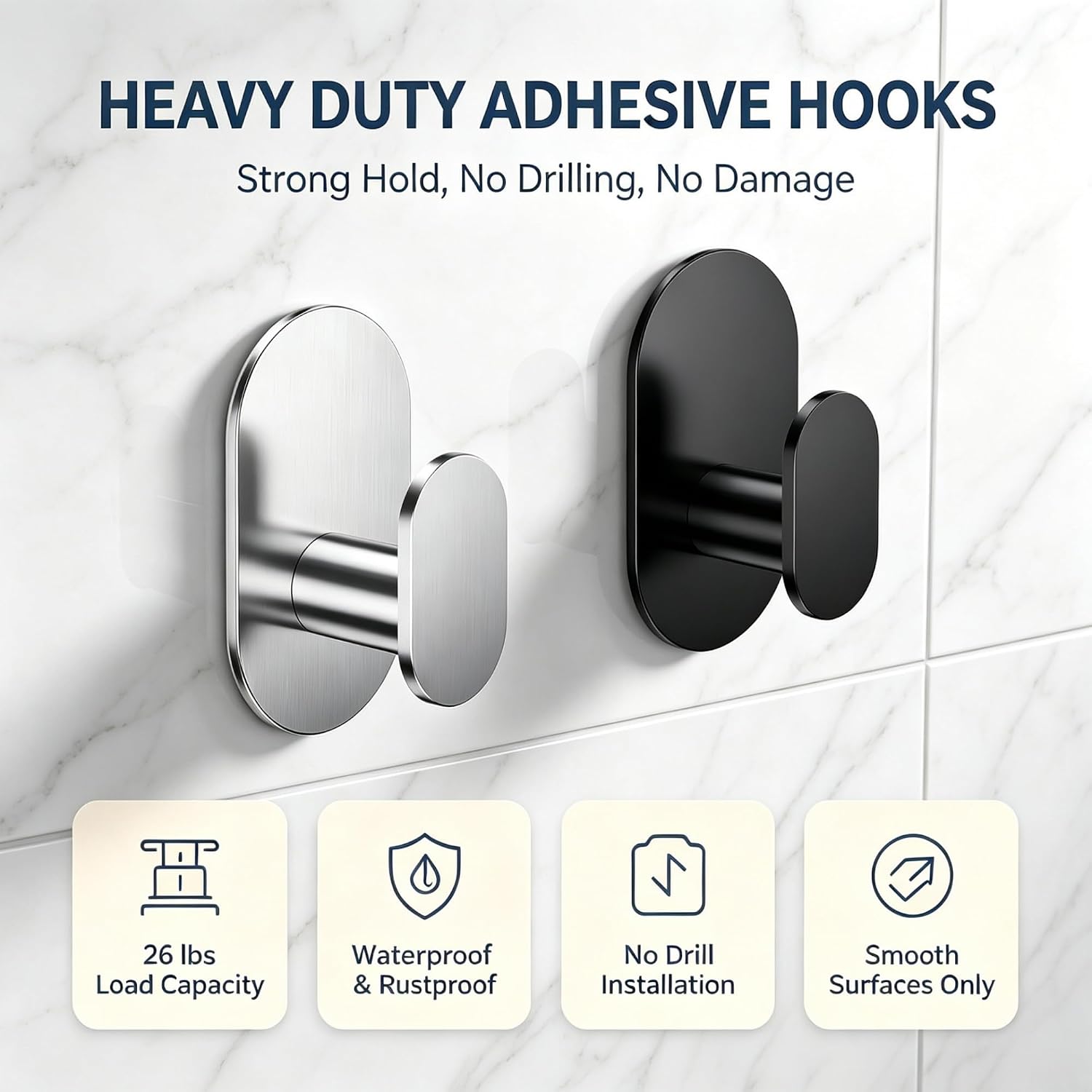 4-Pack Matte Black Towel Hooks, Black image 4