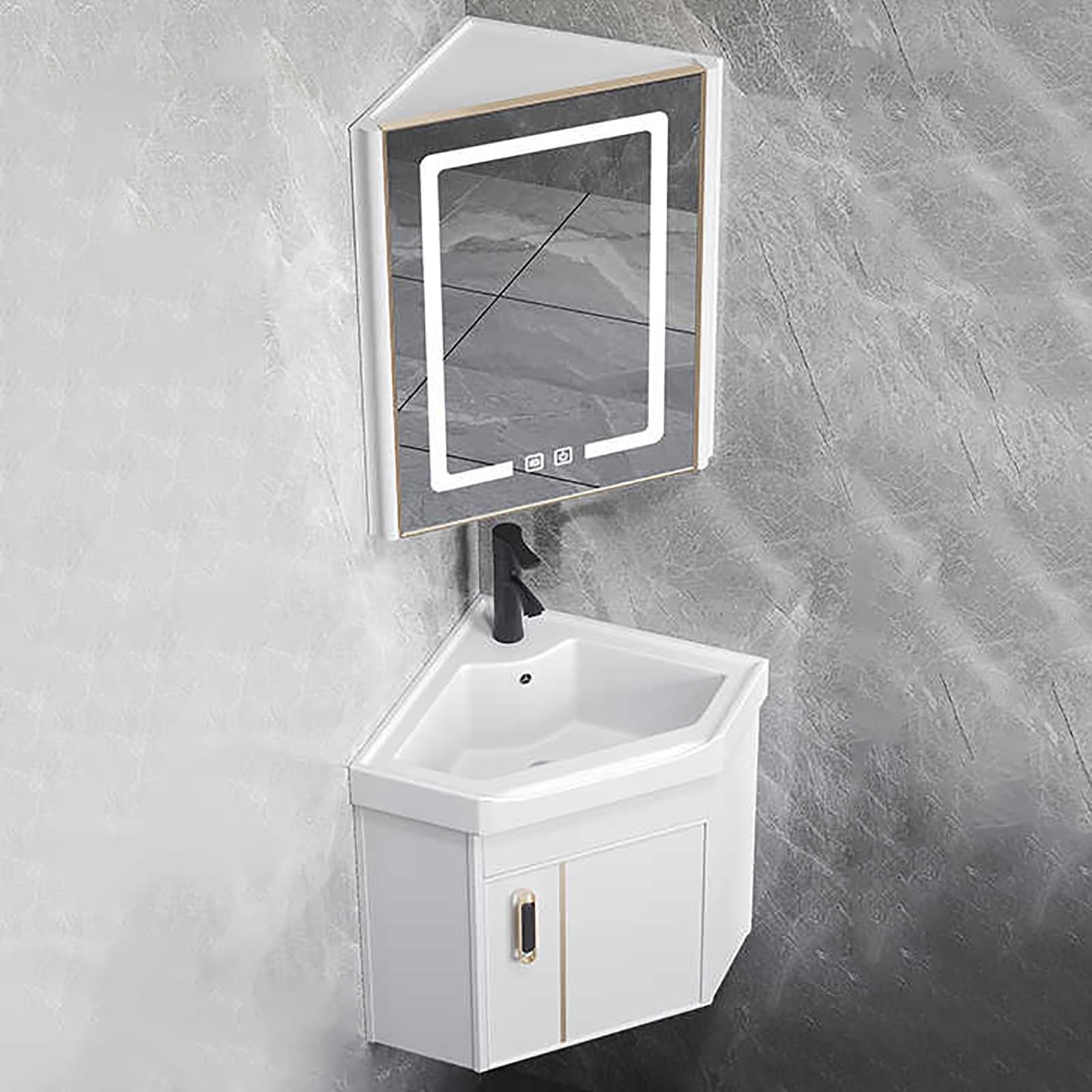 DFGHNBVC Wall Mounted Bathroom Vanity Combo With Ceramic Sink And Led Anti-Fog Mirror, Space-Saving Solution For Home And Kitchen,White-42Cm