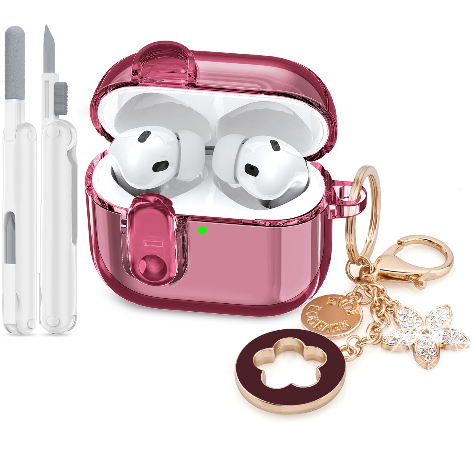 Case for Apple Airpods iPods Pro 3 4 Cases Cover Clear 2025 Cute Women, VISOOM Cute Air Pods Pro 3 Case Clear Transparent Airpods iPods Pro 3rd Gen Protective Cases with Keychain/Lock/Cleaning Kit
