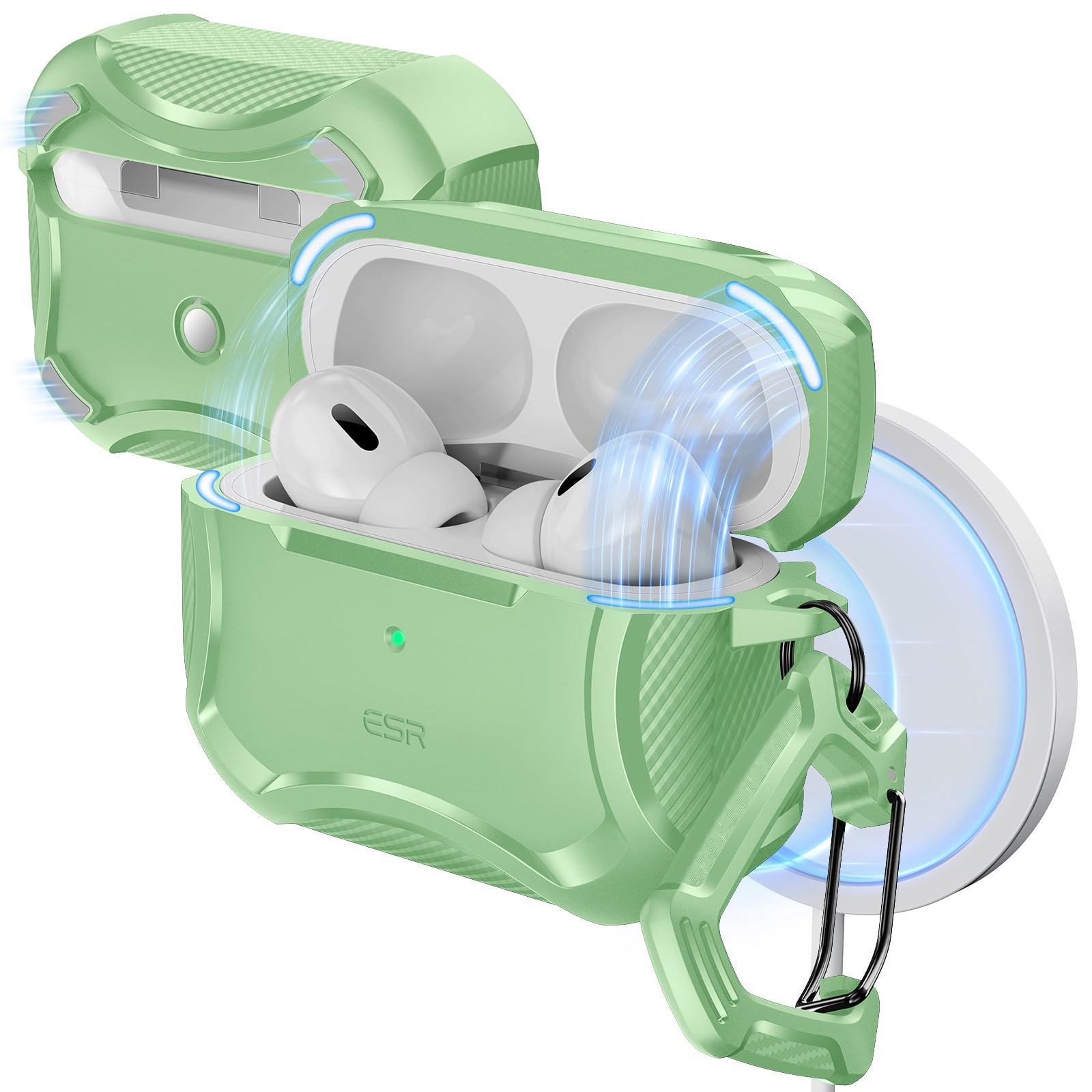 ESR for AirPods Pro 2 Case, Compatible with Airpods Pro Case 2nd/1st Gen (2023/2022/2019), Compatible with MagSafe, Powerful Drop Protection, Magnetic Lid, Cyber Series, Light Green