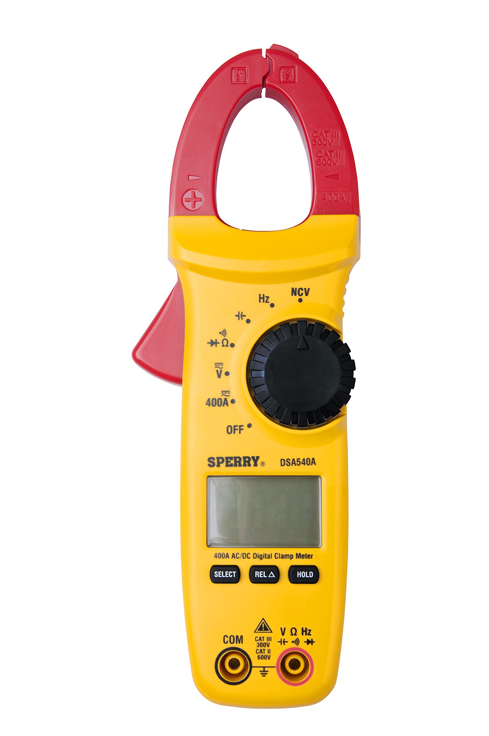 Sperry Instruments DSA540A 6 Function Digital Snap-Around Clamp Meter, Clamp-On AC / DC Voltage, 400 AMP Meter, AC / DC Current Reading, Reads Panel & Outlet Voltage, Includes Carrying Case, Black & Yellow