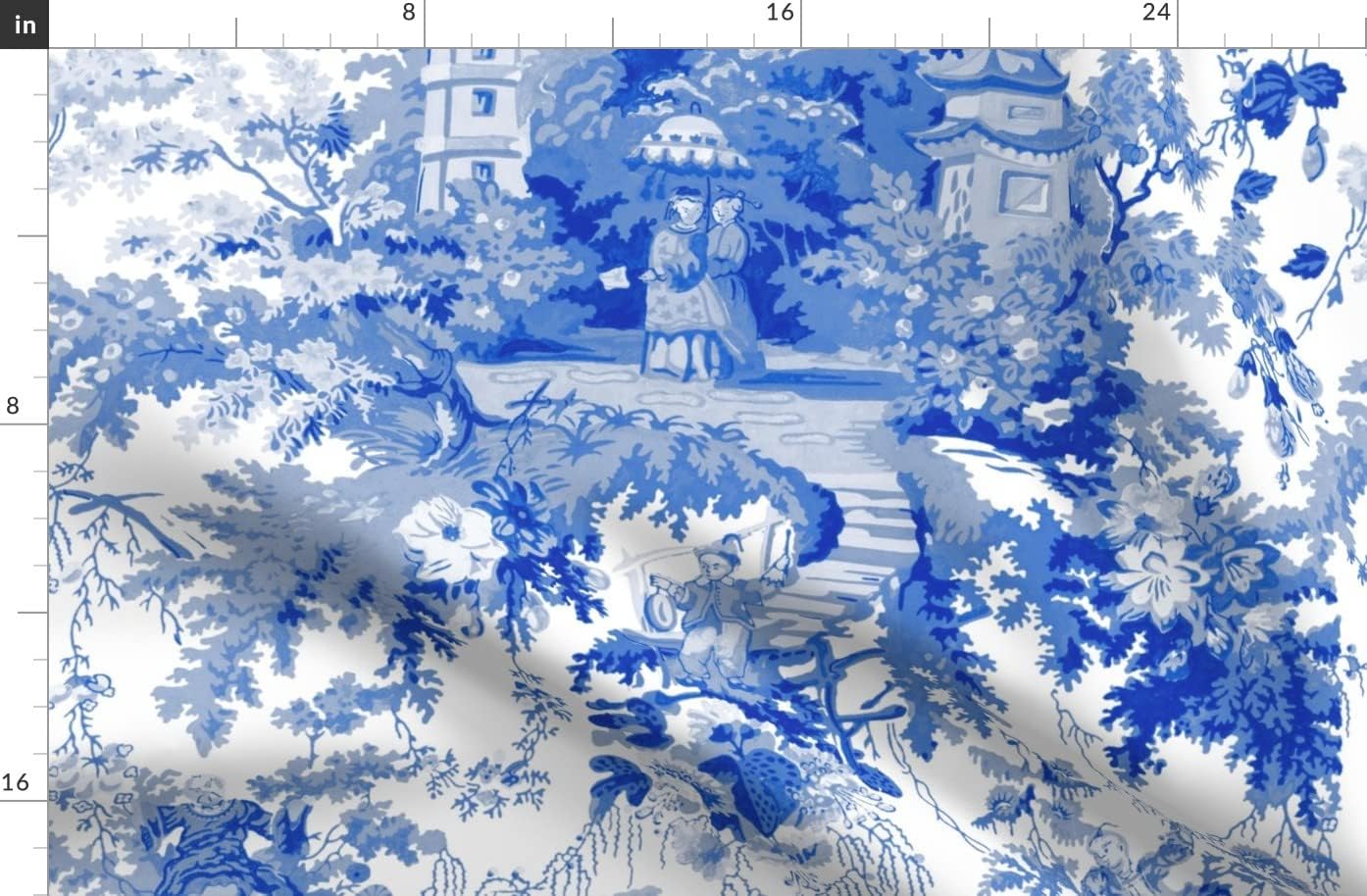 Spoonflower Fabric - Chinoiserie Willow Blue White Toile Chinese Nature Garden Botanical Printed on Organic Cotton Sateen Fabric by The Yard - Sewing Quilting Apparel Home Decor