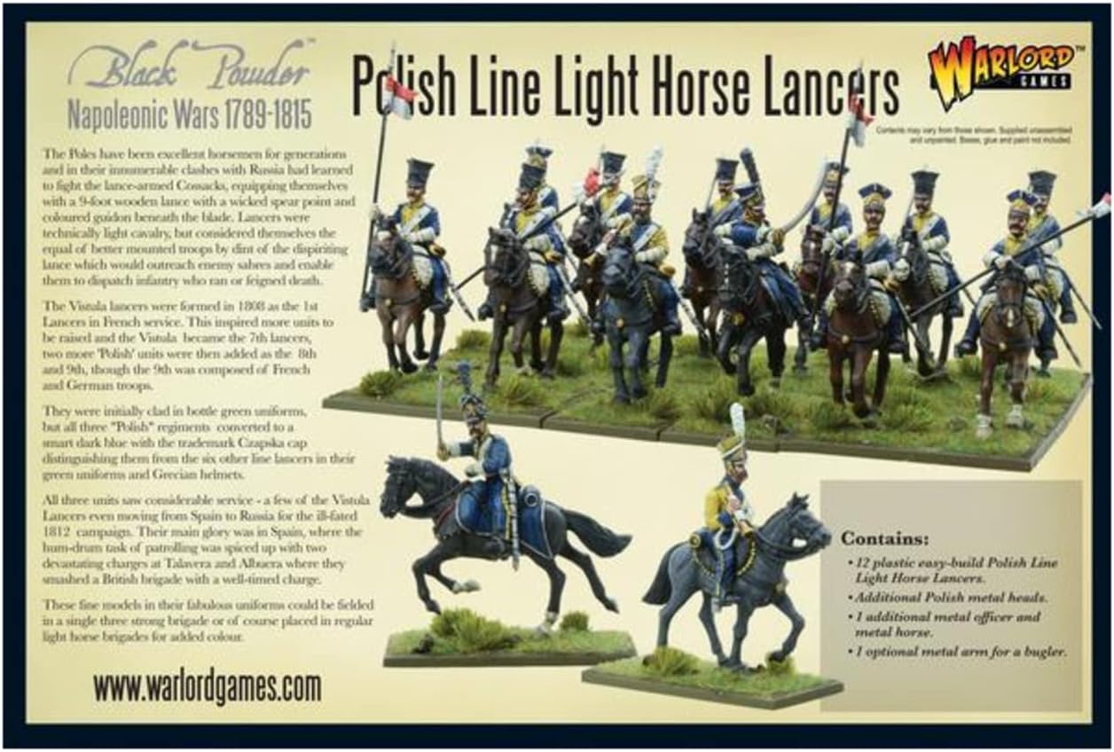 Warlord Games Black Powder Napoleonic Wars Polish Line Light Horse Lancers Figures 1:56 Military Table Top Wargaming Plastic Model Kit 302212001