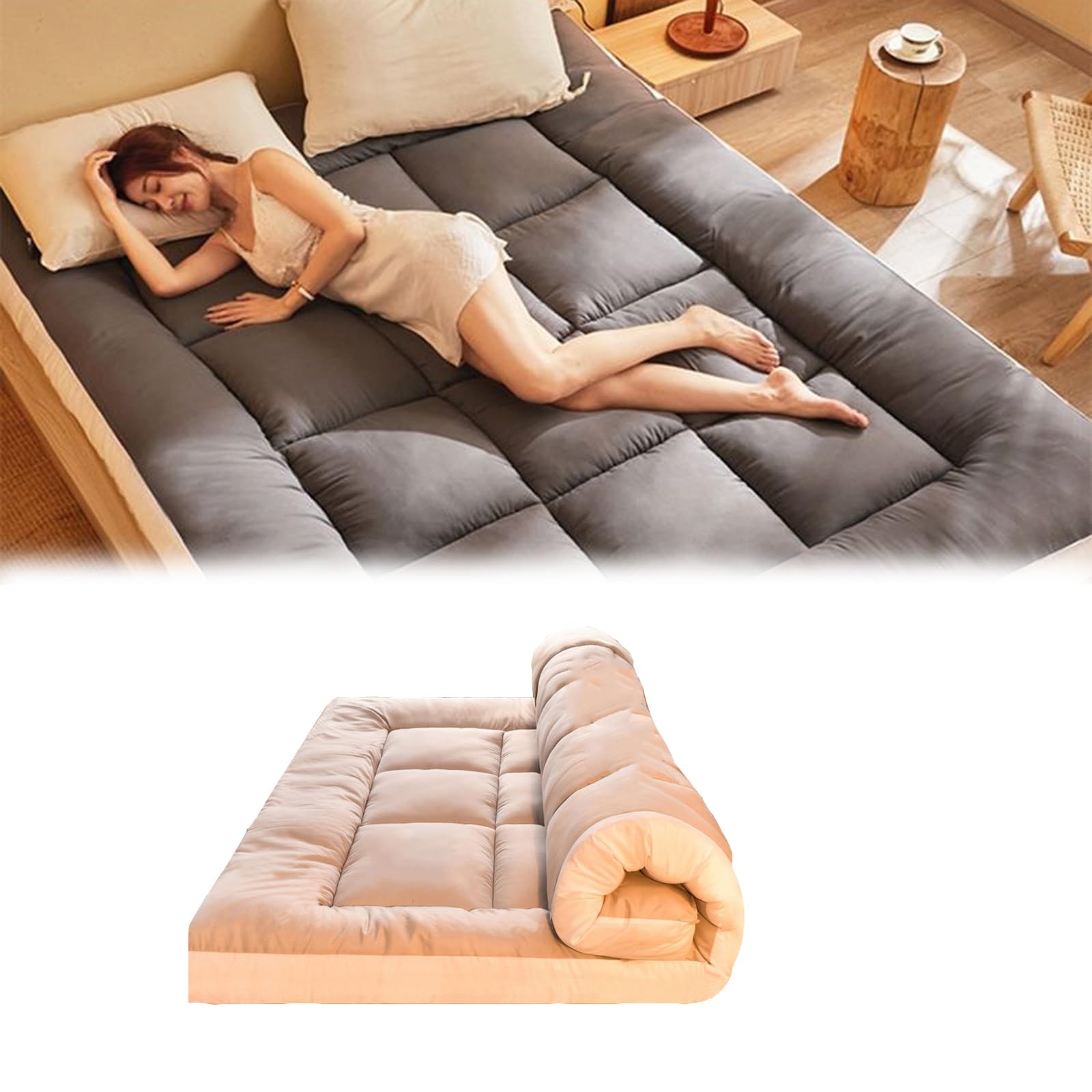 Japanische Bodenmatratze, japanische Tatami-Matte, aufrollbare Futon-Pad, faltbare Liege, dicke aufrollbare Gästematratze, für Sofa, Liege, Couch, Gästeschlafsaal (Größe: 150 x 190 cm, Farbe: