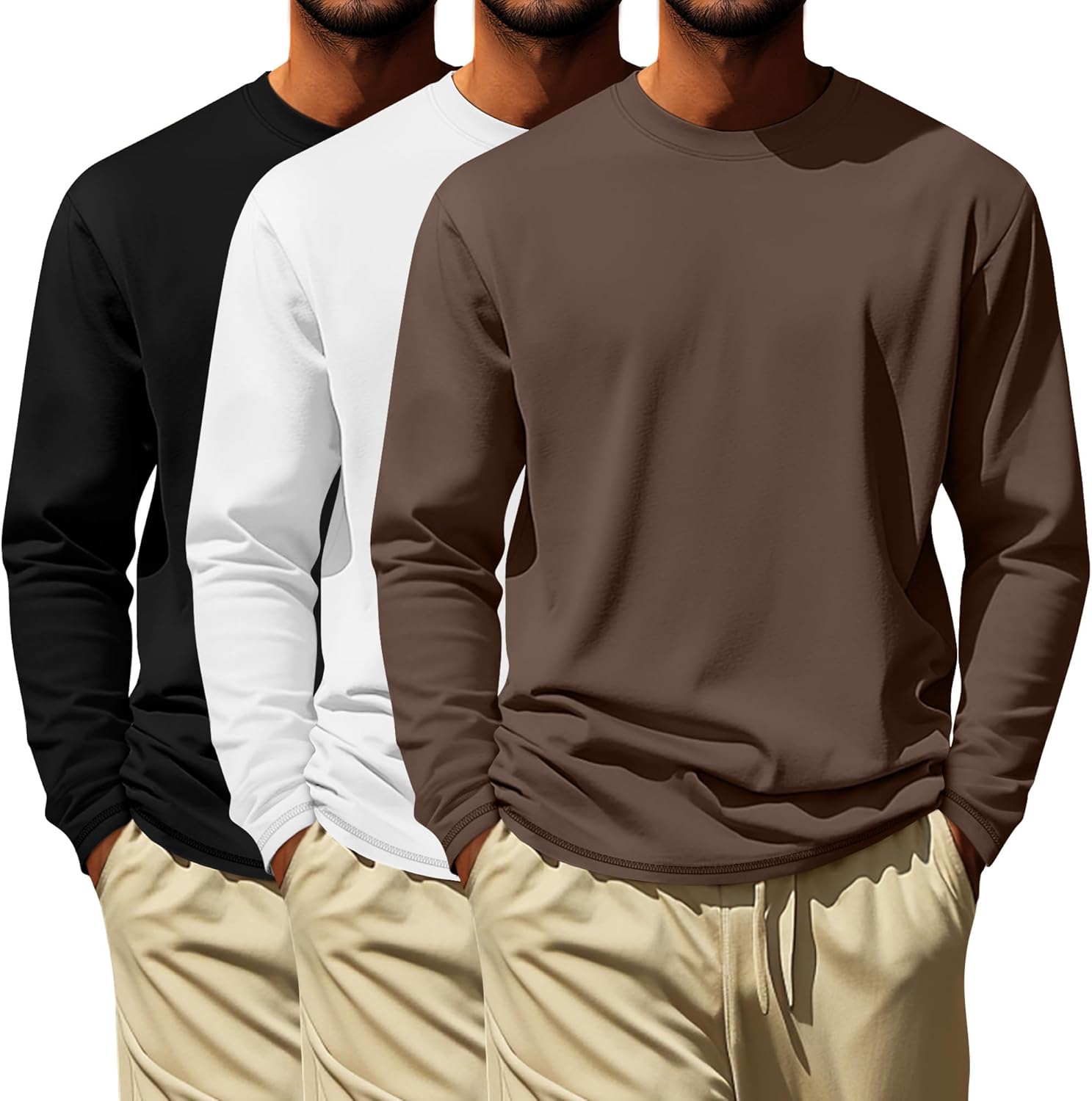 Neer 3 Pack Men's Big and Tall Cotton T-Shirts L-7xl, Long Sleeve Oversized Crewneck Tops Loose Casual Large Shirt Basic Tee