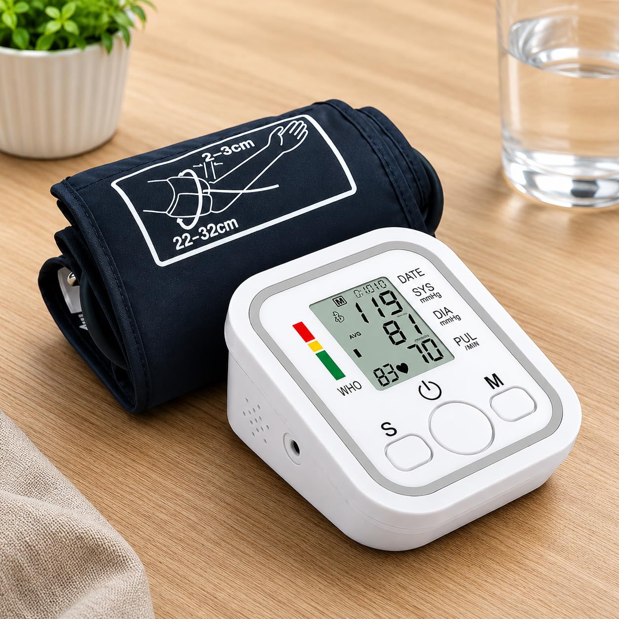 digital blood pressure monitor for home use, automatic upper arm bp machine with large 22–32 cm cuff, heart rate & blood pressure monitor, easy-read lcd display, one-touch operation