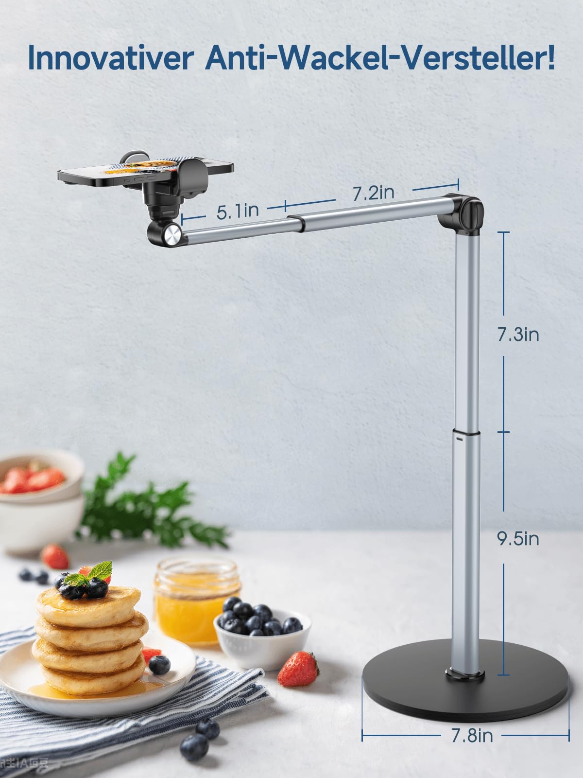 Mistriddle Schwerer Aluminium-Overhead-Handyständer – Verstellbares iPhone-Stativ für Overhead-Aufnahmen, Stabiler Halter zum Kochen, Basteln, Filmen und Malen – Ideal für Creator(Klemme)