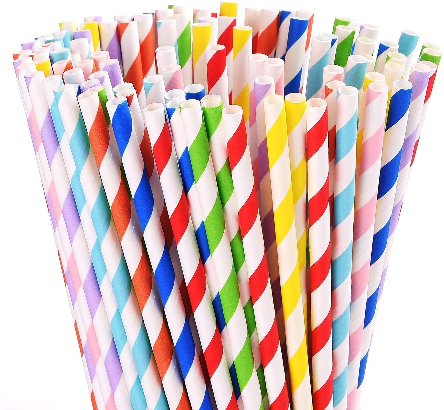 GL Creation Premium Biodegradable Rainbow Paper Straws Eco-Friendly Assorted Colorful - Party Decoration Supplies Mad in India. (6 MM, 100)