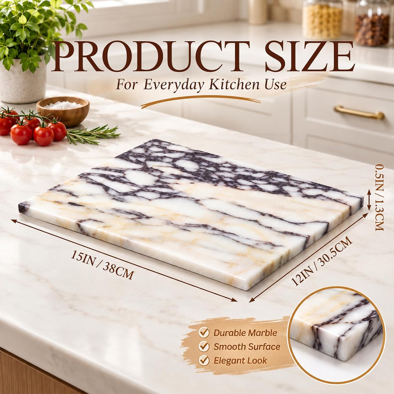 Calacatta Viola Natural Marble Cutting Board 15 x 12 Inch, Non Slip