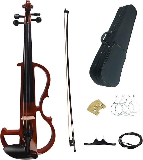 Aliyes Handmade Silent Electric Violin 4/4 Full Size Professional Student Violin For Beginner Solid Wood Violin Kit String,Shoulder Rest,Rosin-1804