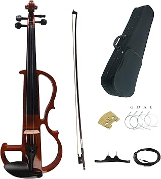 Aliyes Handmade Silent Electric Violin 4/4 Full Size Professional Student Violin For Beginner Solid Wood Violin Kit String,Shoulder Rest,Rosin-1804