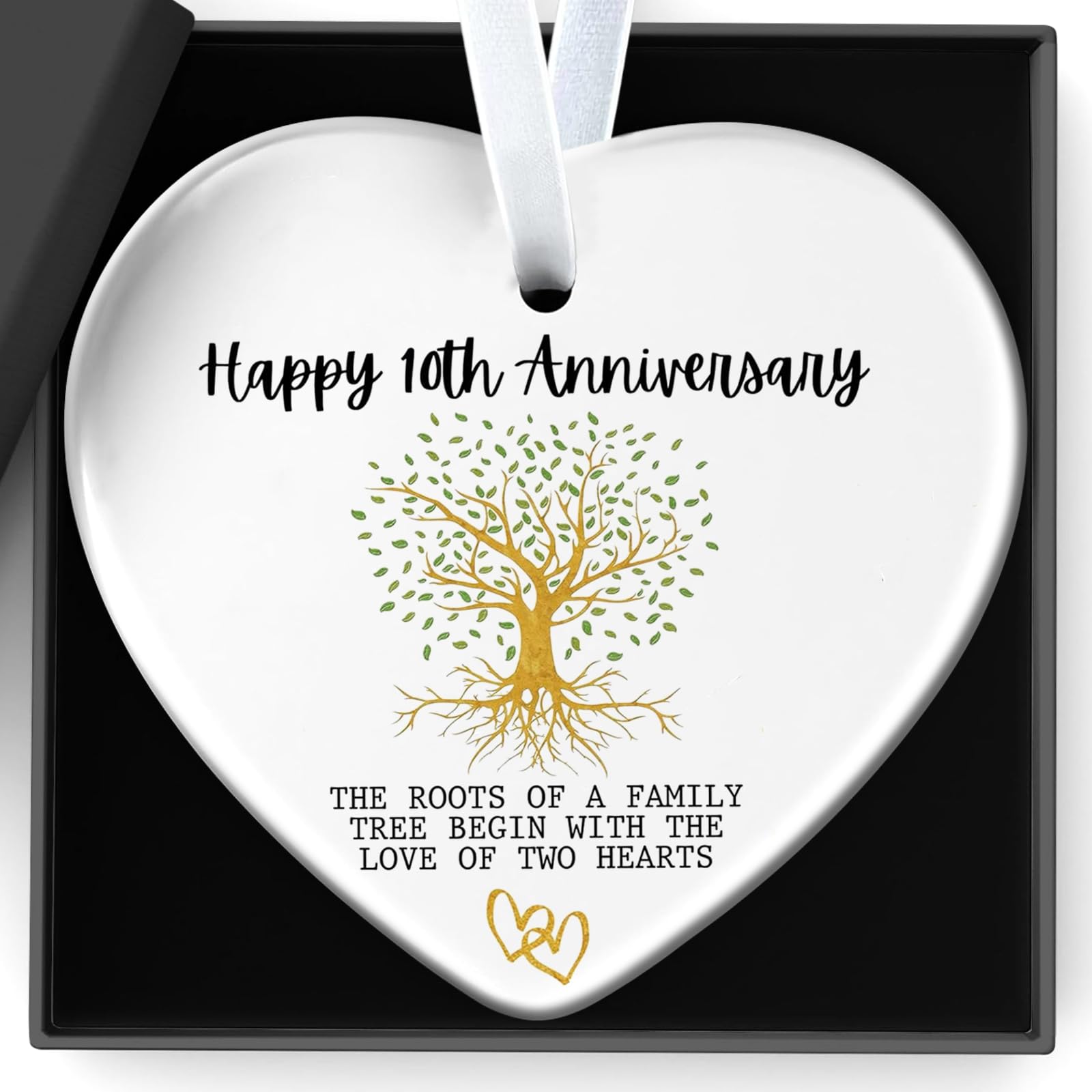 Happy 10th Wedding Anniversary Decorations Gifts Ceramics Hanging Heart Plaque The Roots Of A Family Tree Begin With The Love Of Two Hearts for Mr and Mrs Parents Dad Mum Golden Anniversary Decor Gift