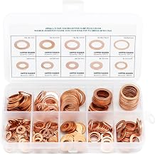QWORK  Copper Washers Assorted Kit, 200 Pcs Flat Copper Sealing Washers - M5, M6, M8, M10, M12, M14