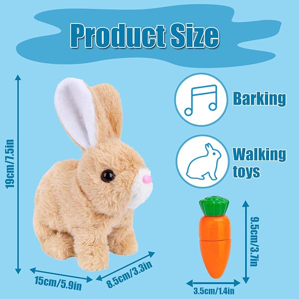 XUDUOO Peluche de lapin rebondissante, électrique, avec sons et oreilles mobiles, jouet interactif pour enfants, cadeau de Pâques, de Noël, marron - 5