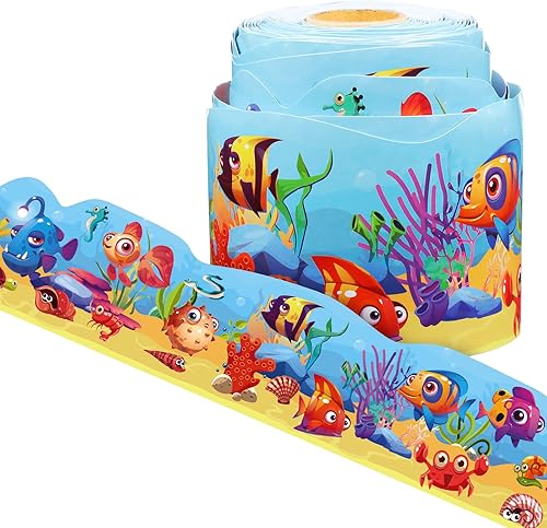 Panelee Borde de animales marinos de 68.9 pies, borde de anuncios, mariposas, flores, abeja, espacio inspirador, lindo borde para el aula, tablones