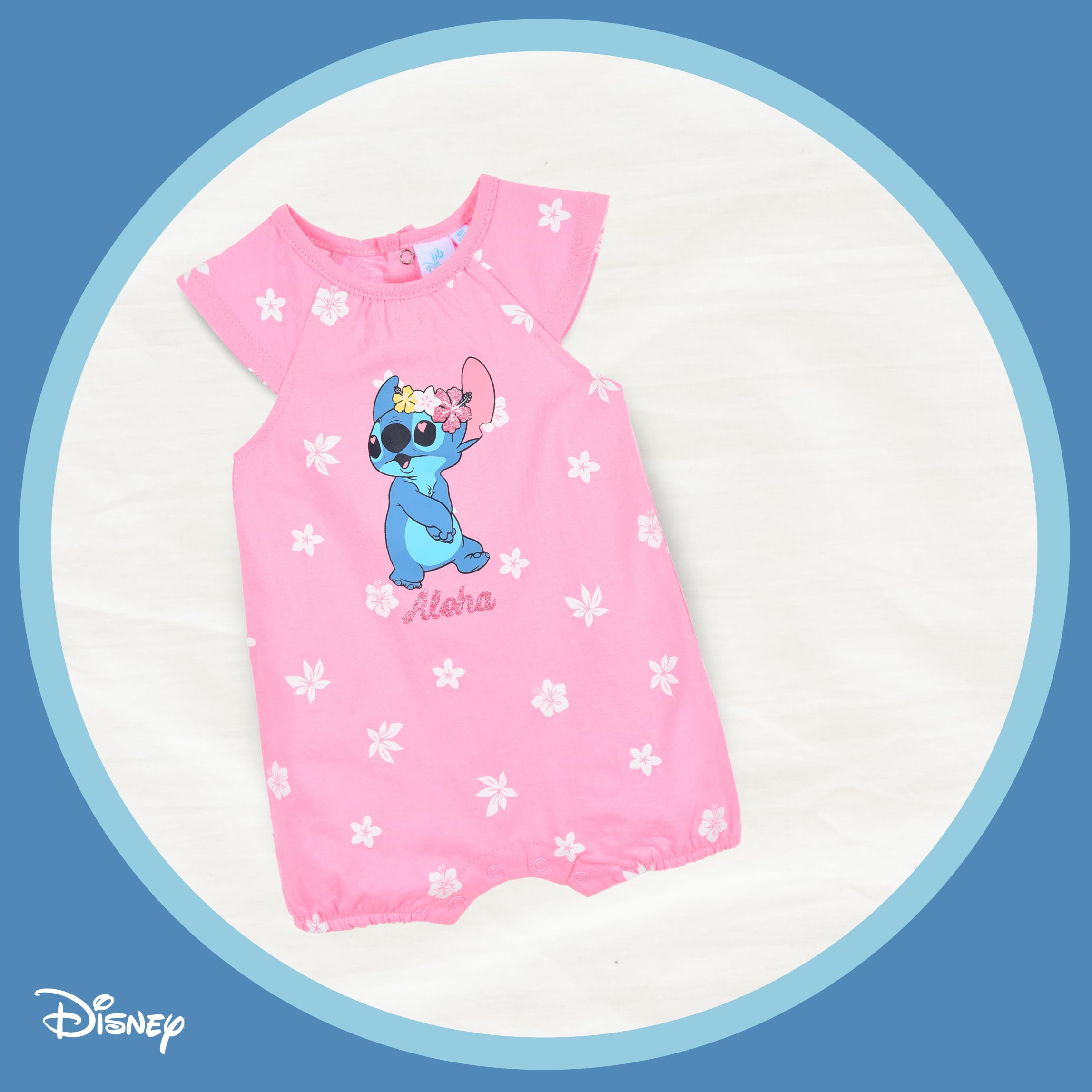 Disney Stitch et Angel T-Shirt et Short pour Bébé Fille, Conception 'Aloha' Pyjama Ensemble pour Bébé Fille, Tailles 6 à 24 Mois (FR/ES, Âge, 12 Mois, Rose)