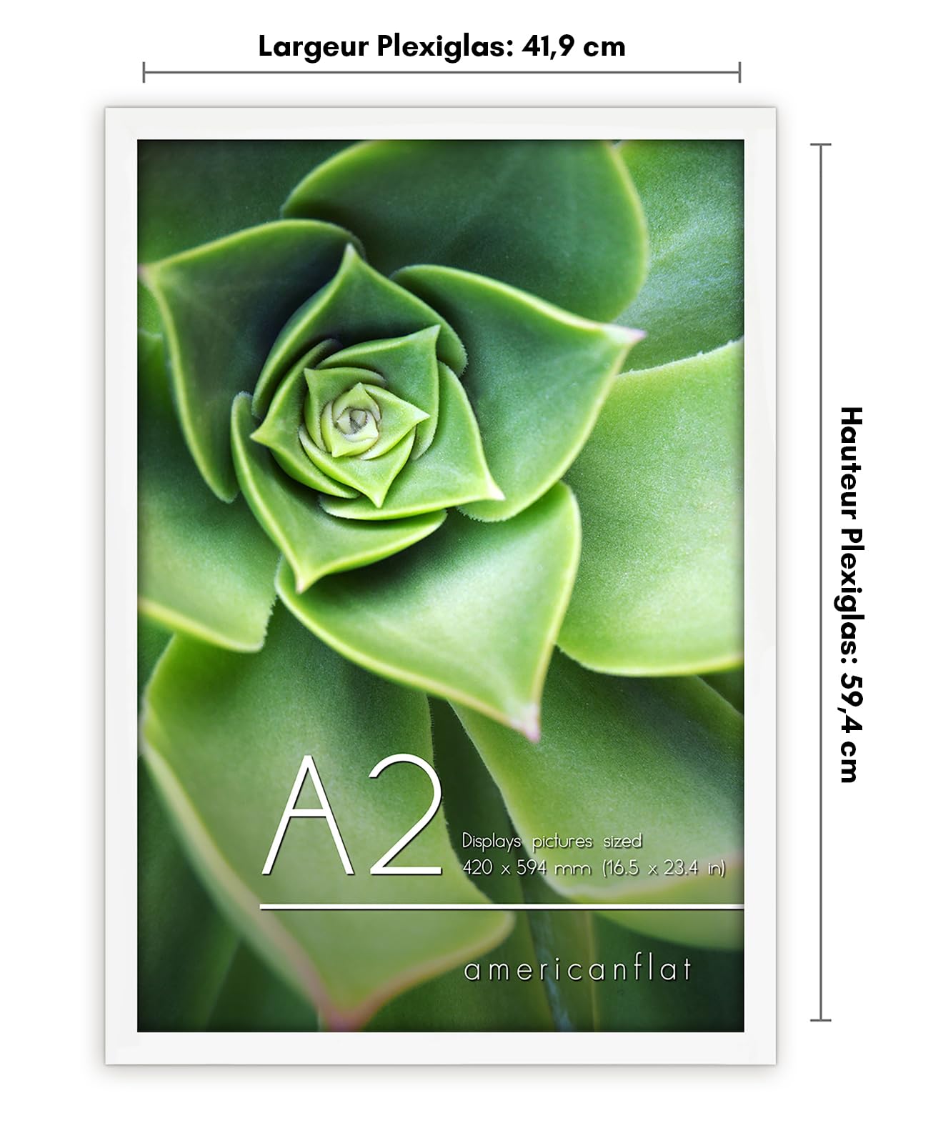Americanflat Cadre Photo A2 Blanc - Cadre A2 en MDF avec Plexi Poli et Matériel de Suspension Intégré - Format Horizontal et Vertical pour Mur