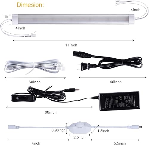 Miniatura 3 de Kit de 6 tiras de luces LED para debajo de la encimera, con cableado regulable, 12 pulgadas y 24 V, enchufables, para cocina, armario, escaparate,