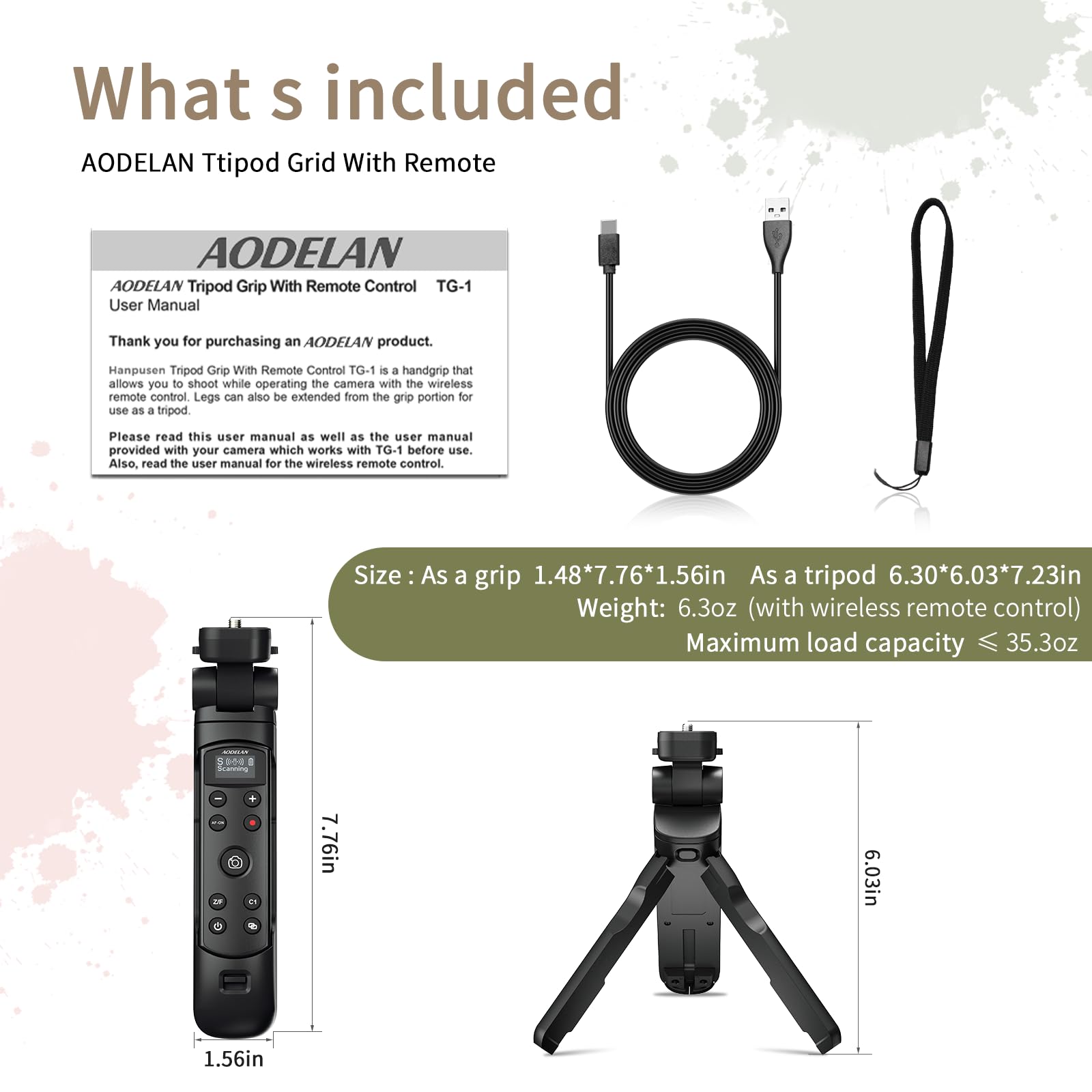 AODELAN Mini agarre de disparo y trípode con obturador remoto inalámbrico (negro) (para Sony)