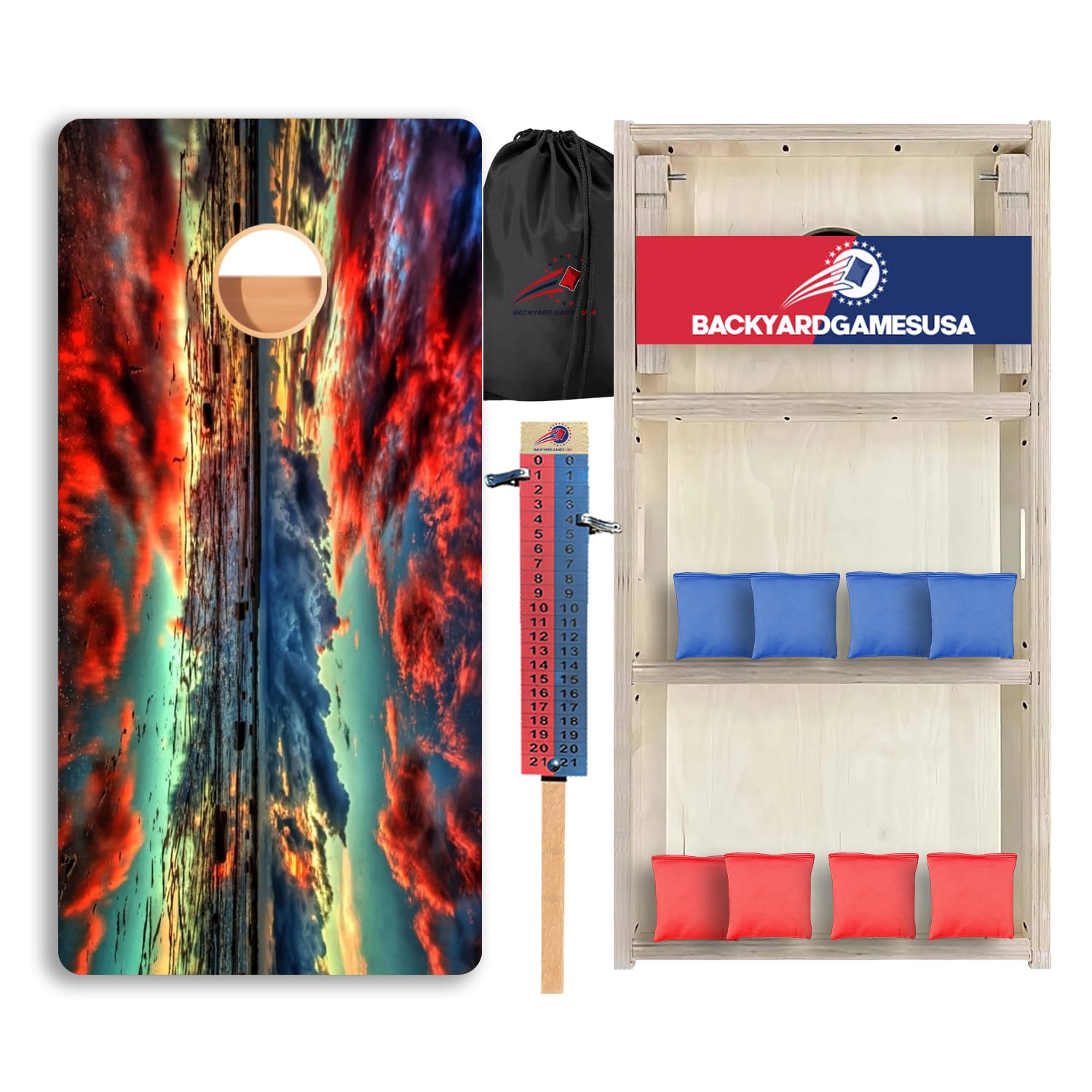 CornholeGamesUSA Pro Cornhole Boards Set | Made in USA | 3/4 Baltic Birch | No Bounce | Triple Thick Legs | Two Brace & Handles, Tournament 2x4