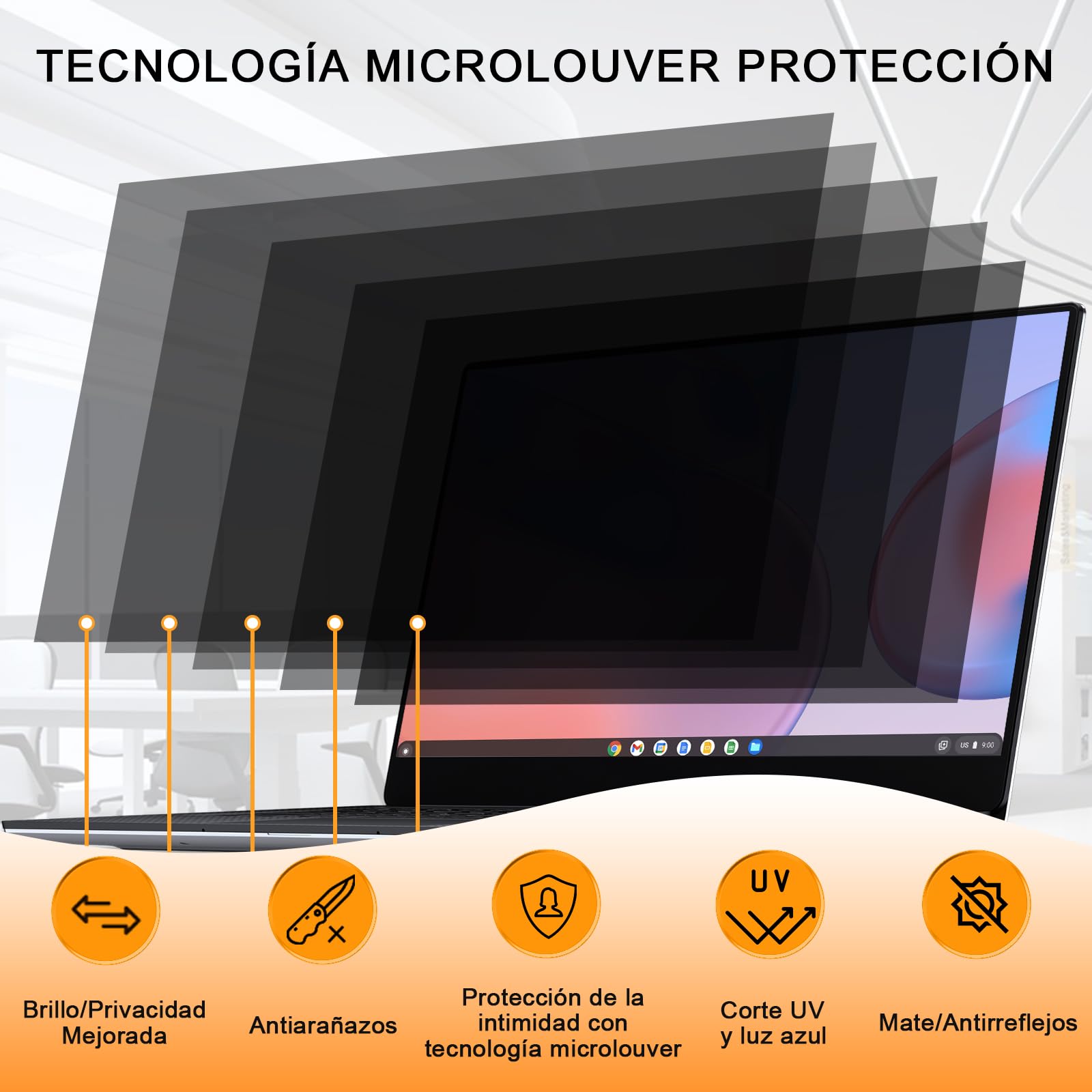 Pantalla de Privacidad Para Portátil de 13.3 Relación de Aspecto 16:9, Protector de Filtro Antirreflejo de Luz Azul, Privacy de Film Extraíble Compatible con Lenovo/HP/Dell/Acer/Samsung/Asus/Toshiba
