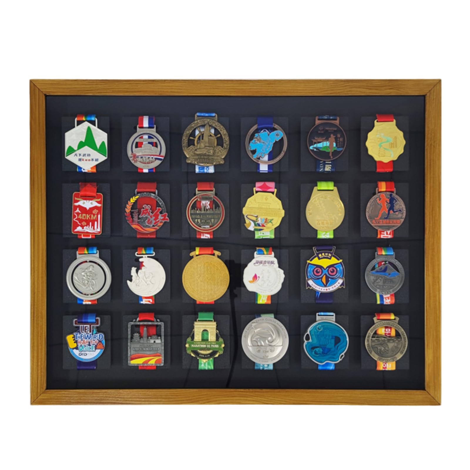 Skrzynka do przechowywania medali dla biegaczy, Ramka do wyświetlania medali dla wszystkich dyscyplin sportowych Wielokolorowa, w wielu rozmiarach(Walnut Color,18 medals (3 * 6 arrangement))