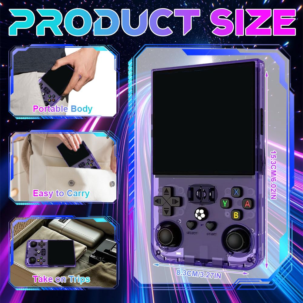 R36MAX Console Retro Game, 4 Pollici Console Portatile Gaming, Console Retro con 128 GB di Memoria, 22.000 Giochi & 30 Emulatori, Sistema Linux, Batteria 4000 mAh, Mini-Arcade (Viola)