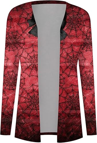 Miniatura 3 de YUTANRAL Disfraces de Halloween para mujer, lindo estampado de calabaza, cárdigan ligero, suéter moderno de manga larga, abrigos de punto