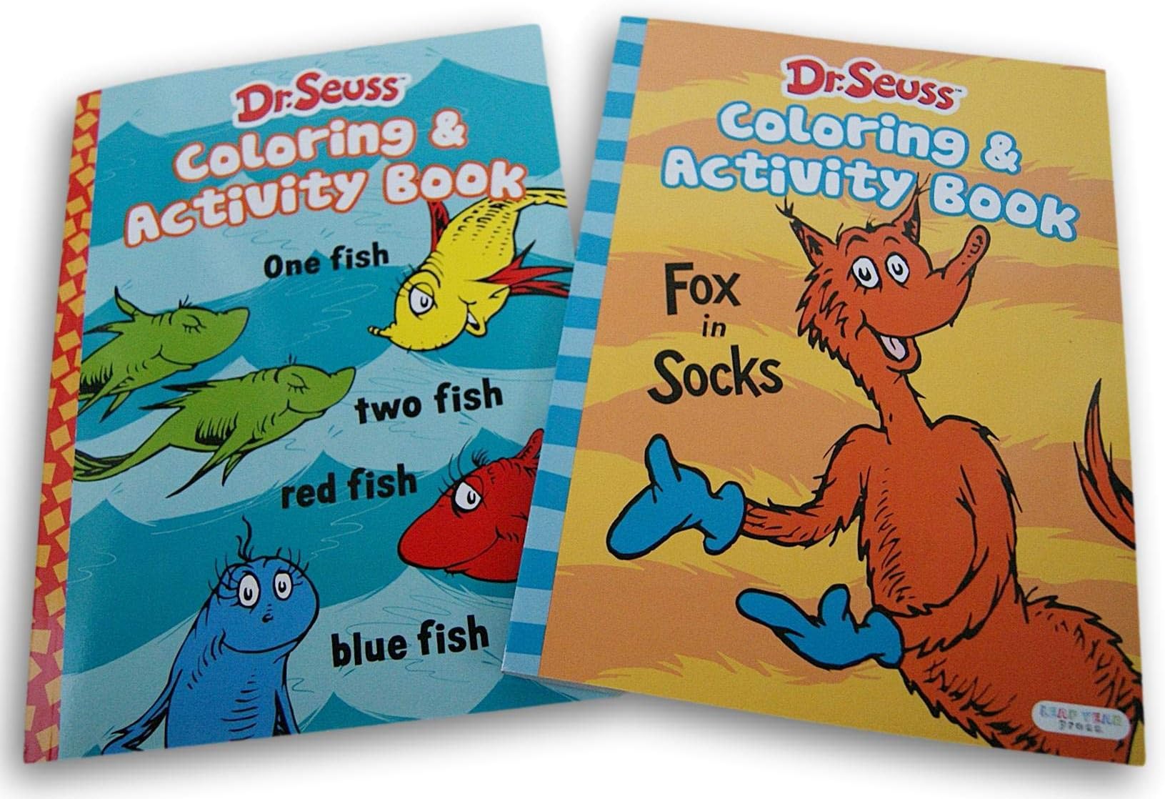 Coloring Books Dr. Seuss and Activity Set - Fox in Socks - One Fish, Two Fish, Red Fish, Blue Fish - Color Sheets, Mazes, Puzzles