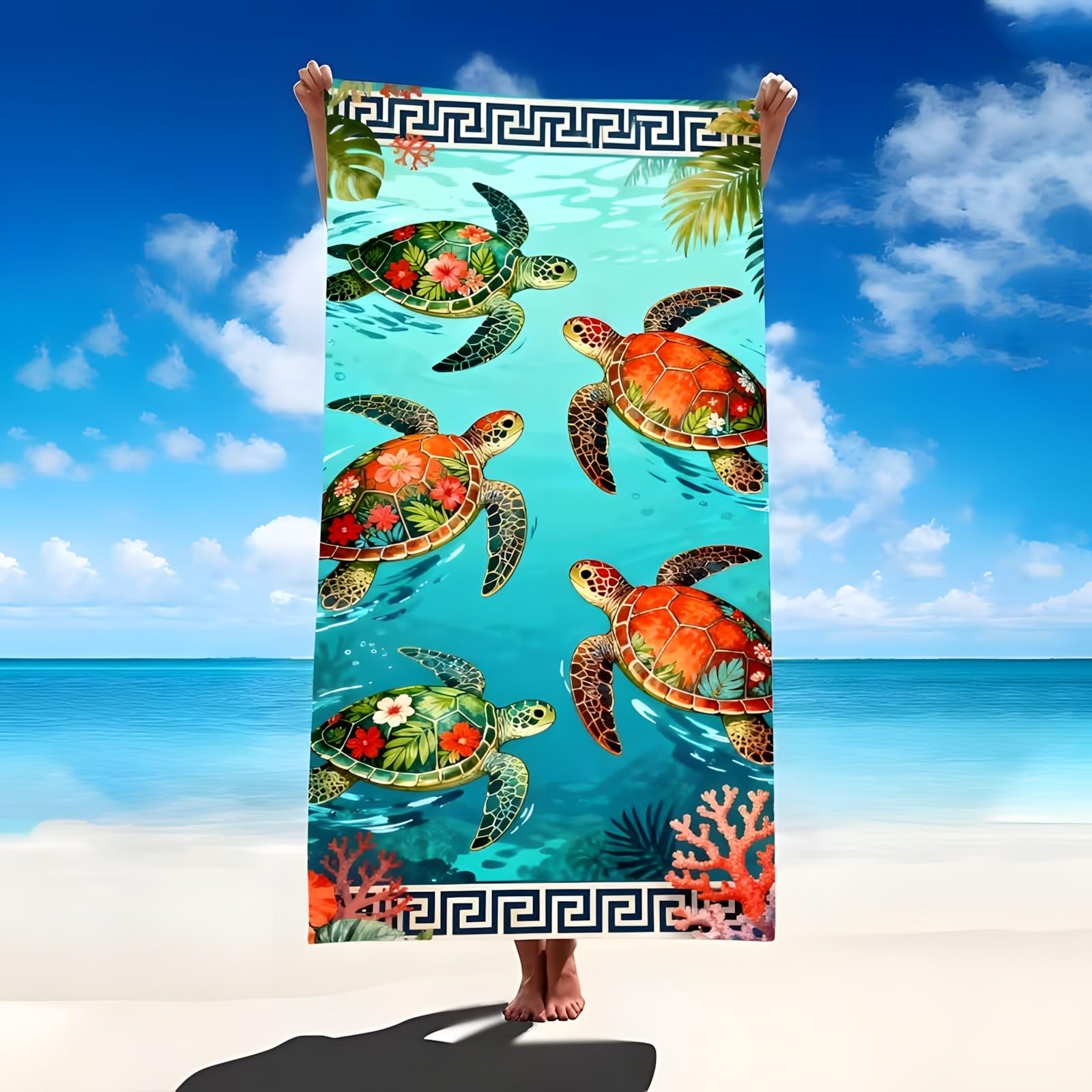 YZQGLHP Sea Turtle Microfibre Beach Towel Ocean Beach Bath Towel Quick Drying, Lightweight, Sand-Free, Durable, for Pool, Gym, Camping, Travel Towel 90x160cm