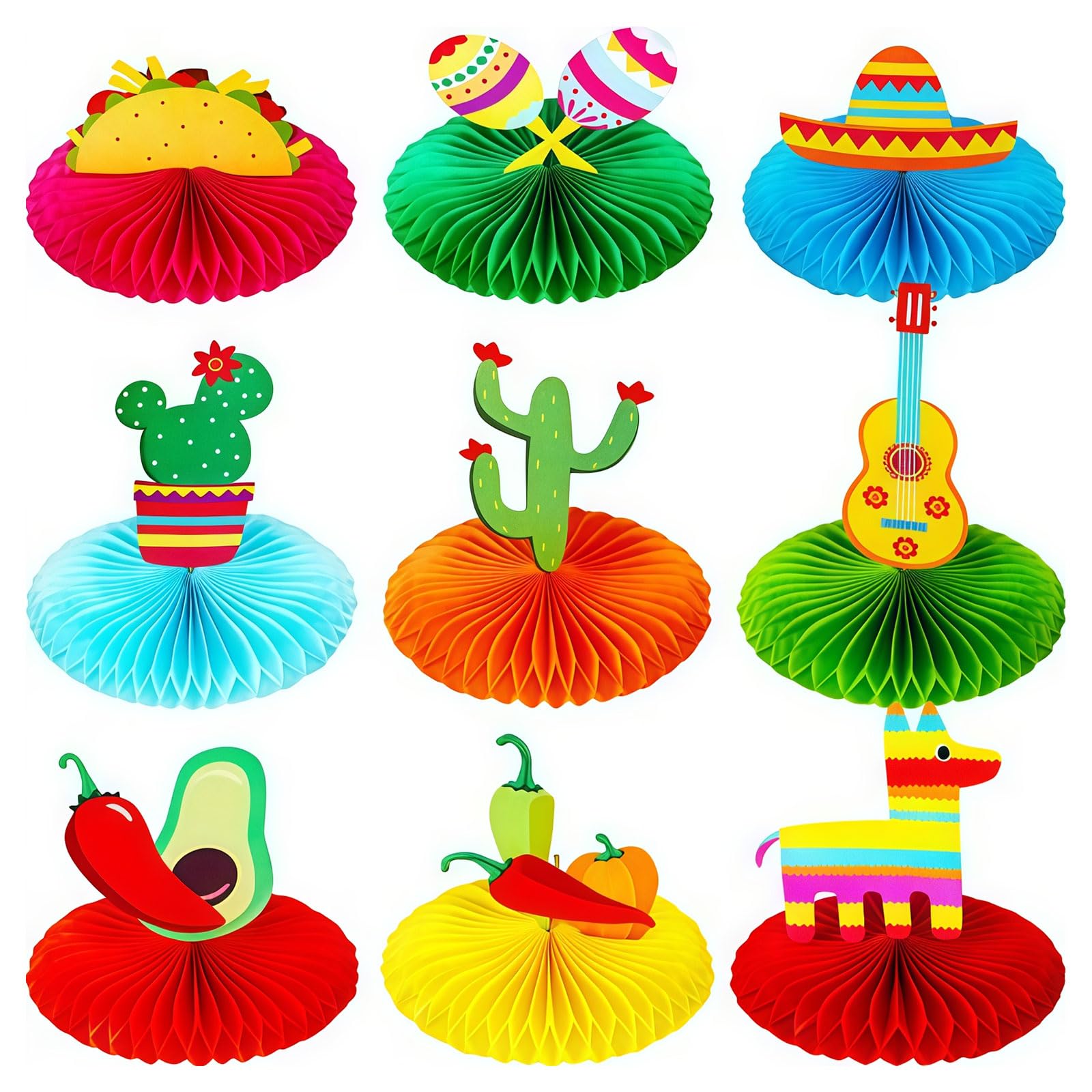 Bubaxuce 9 Pieces Fiesta Party Decorations Mexican Celebration Table Decor 20 cm Fiesta Honeycomb Mexican Centerpieces Cinco De Mayo Ornaments For Taco Day