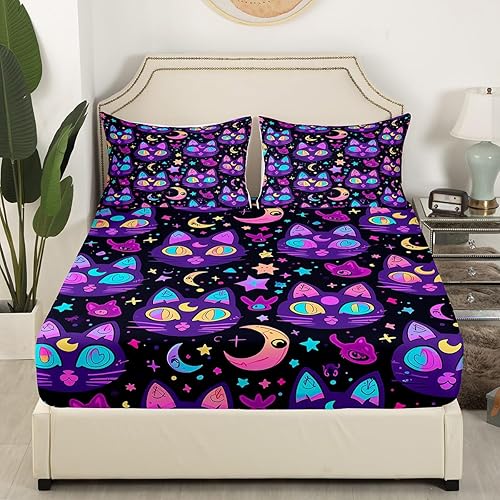 Miniatura 8 de Erosebridal Juego de sábanas bajeras bohemias con diseño de sol y luna y paz, sábanas de flores geniales de los años 60 y 70, funda de cama de