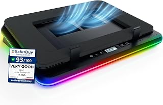 KLIM Turbofrost Gaming Laptop Cooling Pad: 4x 4000 RPM Turbo Fans, RGB Lights, Quiet Foam, USB-C/DC Power, Fits 17" Laptops - Black
