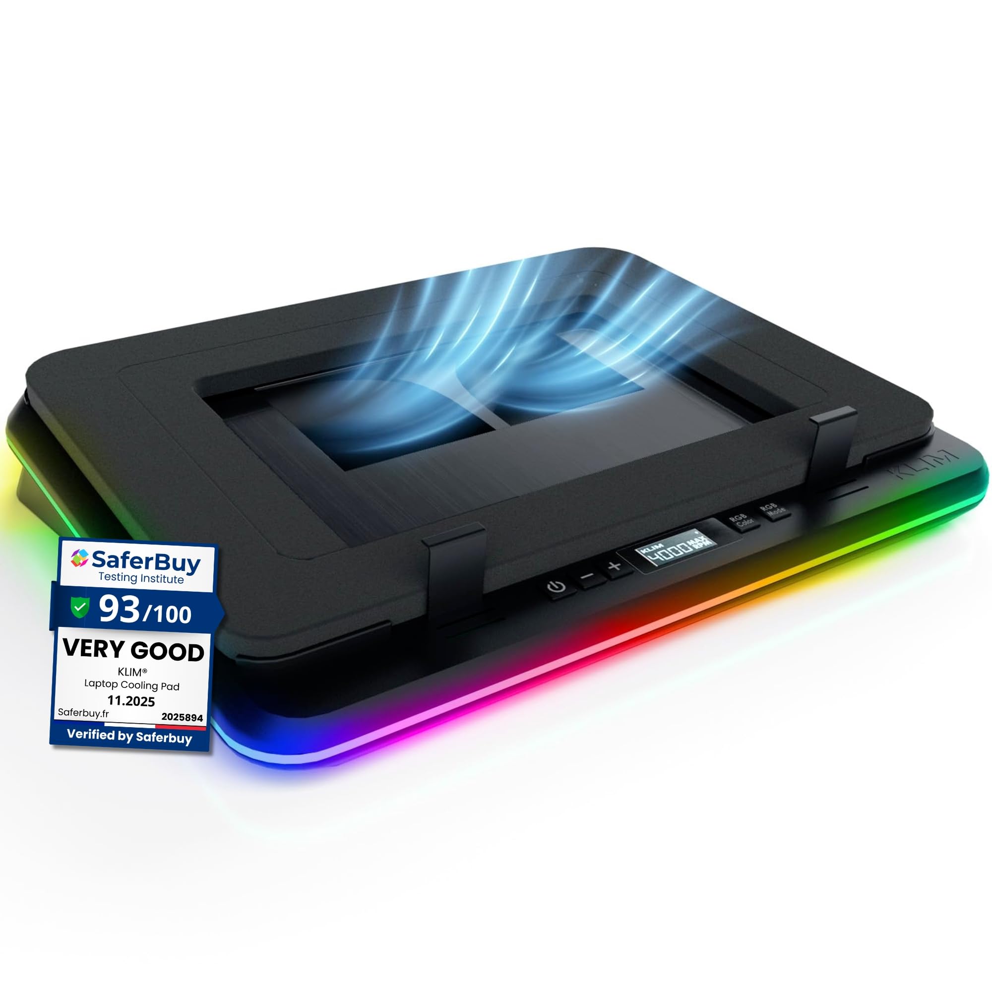 KLIM Turbofrost Gaming Laptop Cooling Pad - 4 Powerful Turbo Fans - 4 x 4000 RPM, Dynamic RGB, 4-Ports USB, Laptop Cooler 2 Power Modes USB-C/DC,