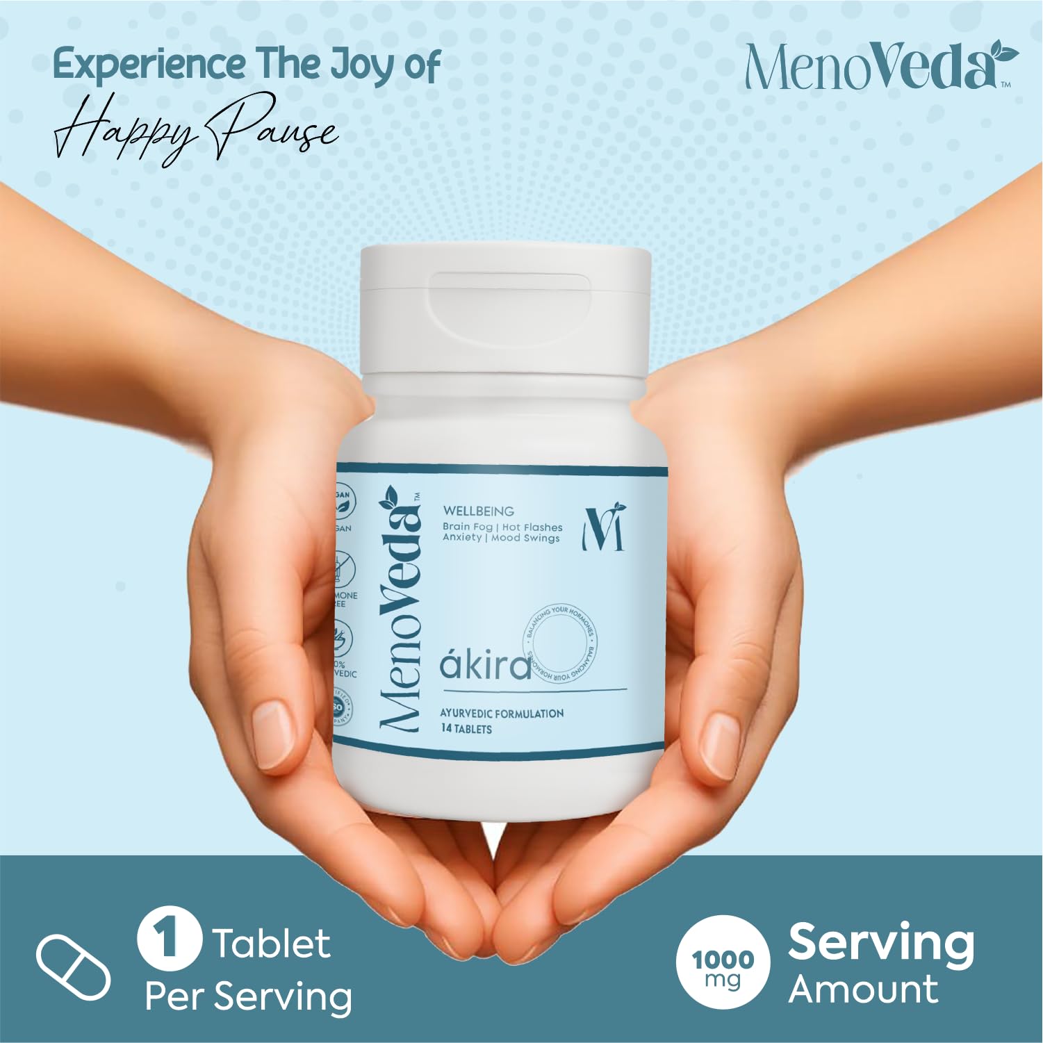 Menoveda Akira Nearing Menopause Supplements For Women | Manage Hot Flashes | Stress | Night Sweats | Fatigue | Ayurvedic Tablets for Women - 14Tab