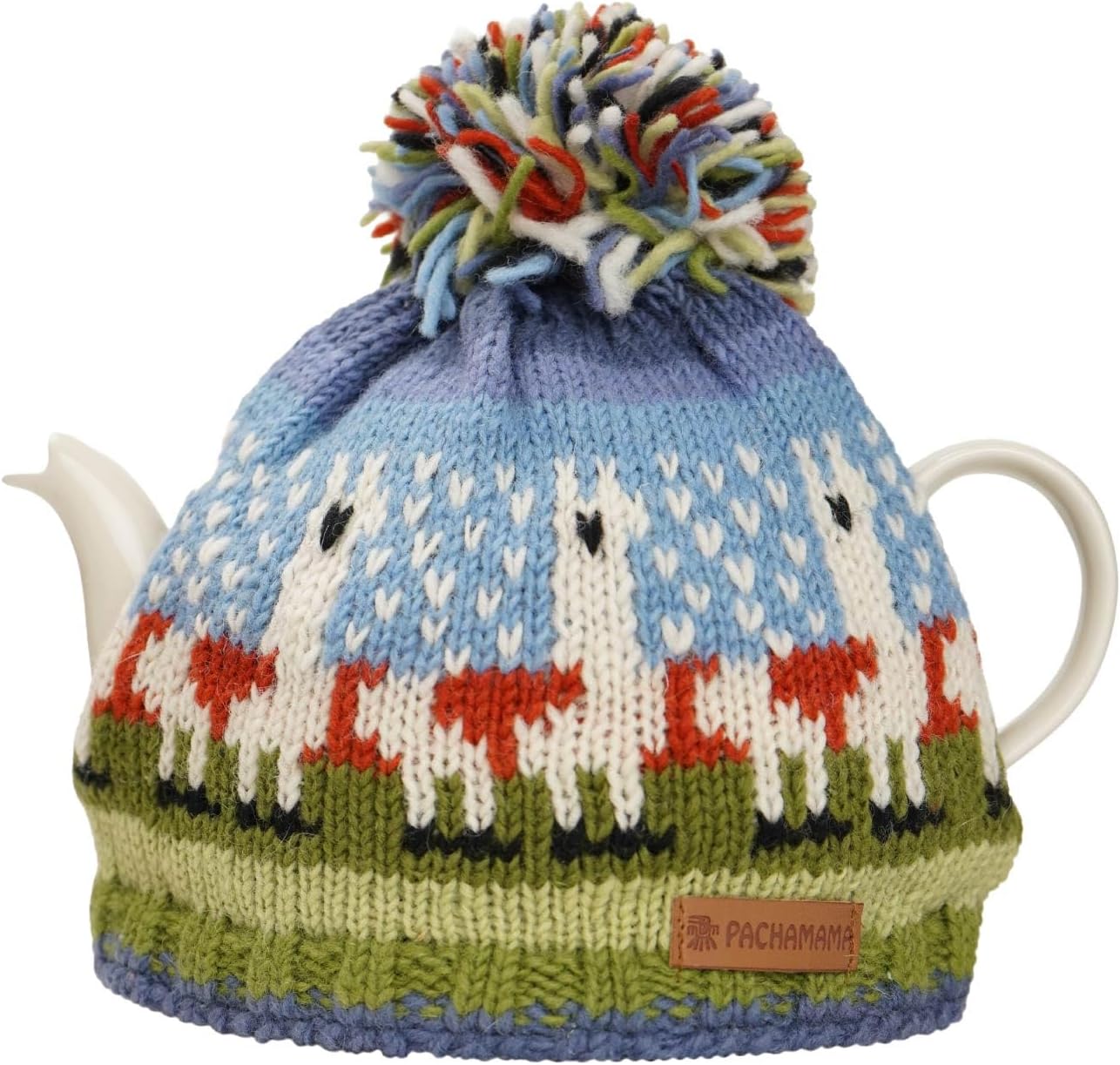 Pachamama Handknitted Medium 4-6 Cup 1.2L Wool Tea Cosy/Teapot Cover - Llama Pattern Insulated Handmade Fair Trade Multicoloured