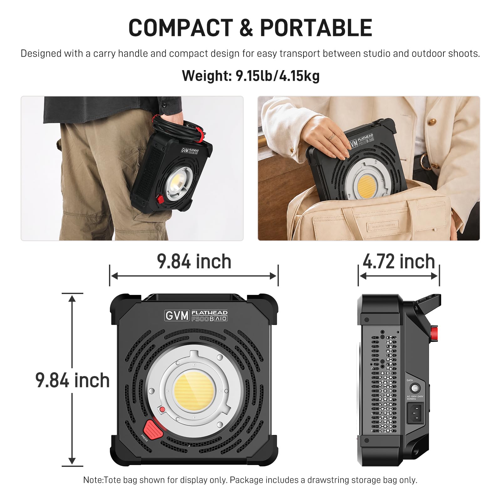 GVM F500B AIO - Luz de video LED bicolor de 500 W, luz de estudio COB con control APP/DMX, montaje Bowens, 2700K-6800K 26000lux/1m CRI97+, iluminación de salida continua para fotografía y producción