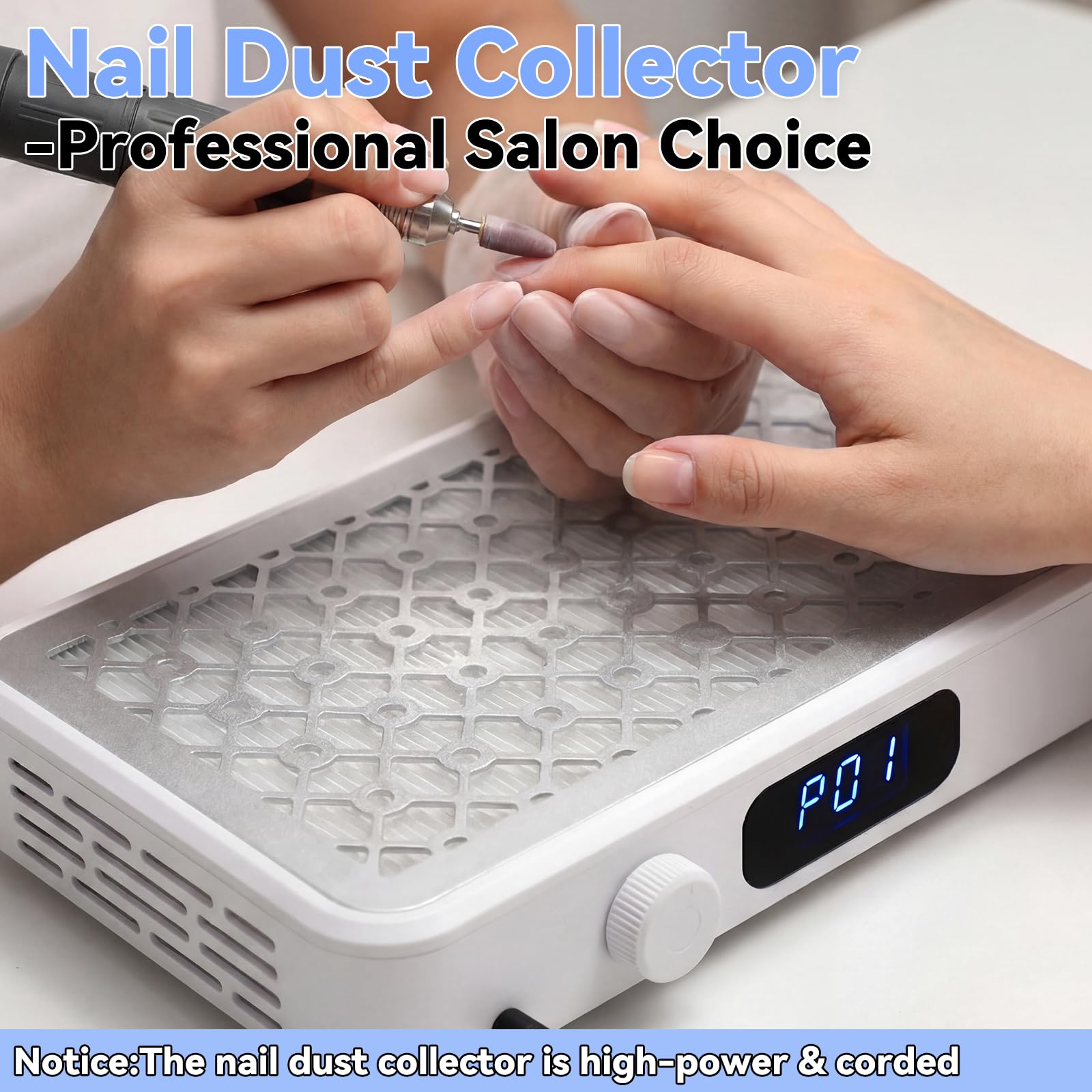 Collecteur de poussière professionnel pour ongles | Dual Turbo Low Noise | 1600PA Nail Tech | 30 papiers filtres + 1 filtre HEPA réutilisable | 5 niveaux de vitesse | pour ongles en acrylique, salon