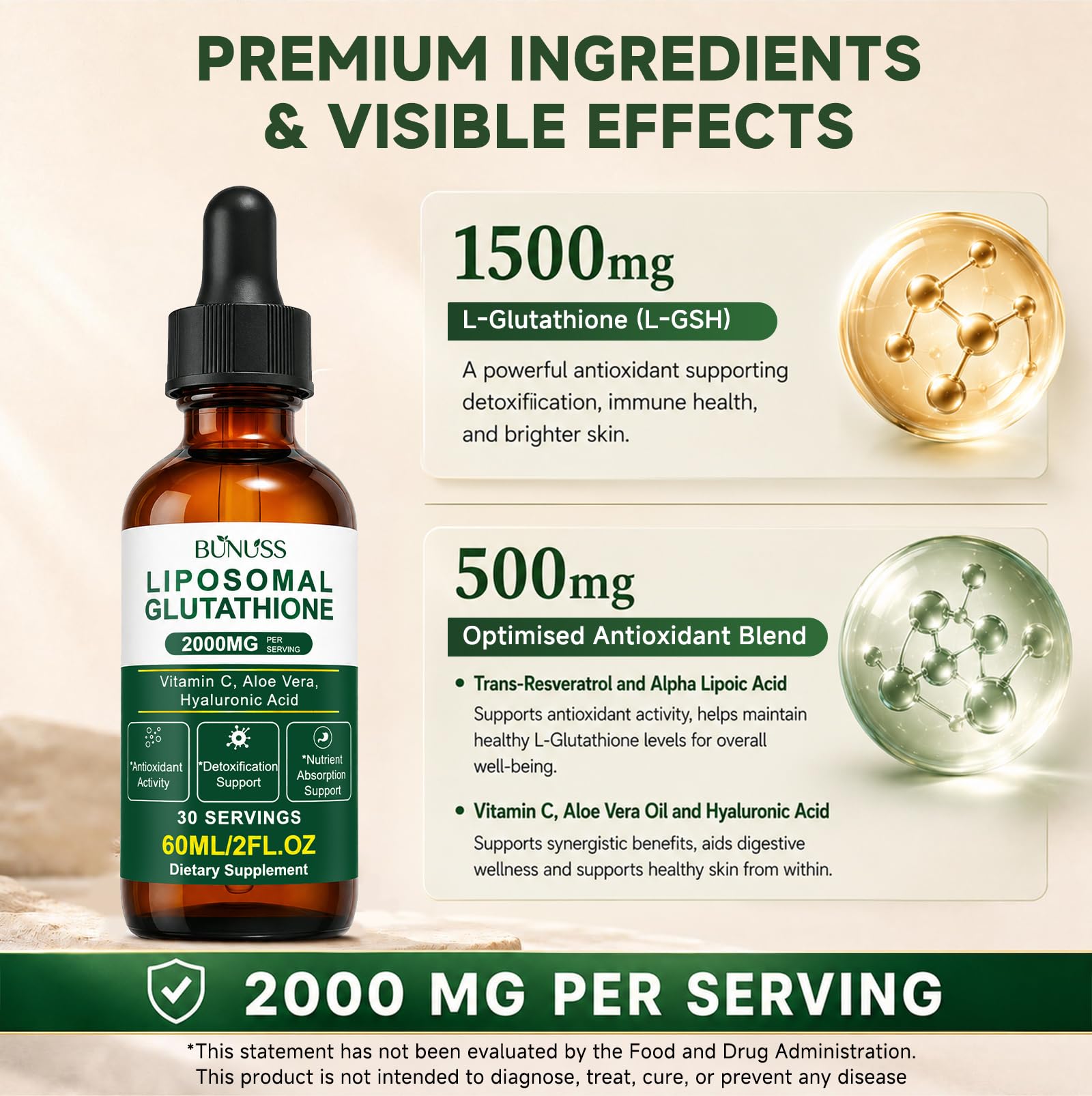 2000MG Liposomal Glutathione Liquid Drops, 2 Fl Oz (30 Day Supply) — Amazon image 3