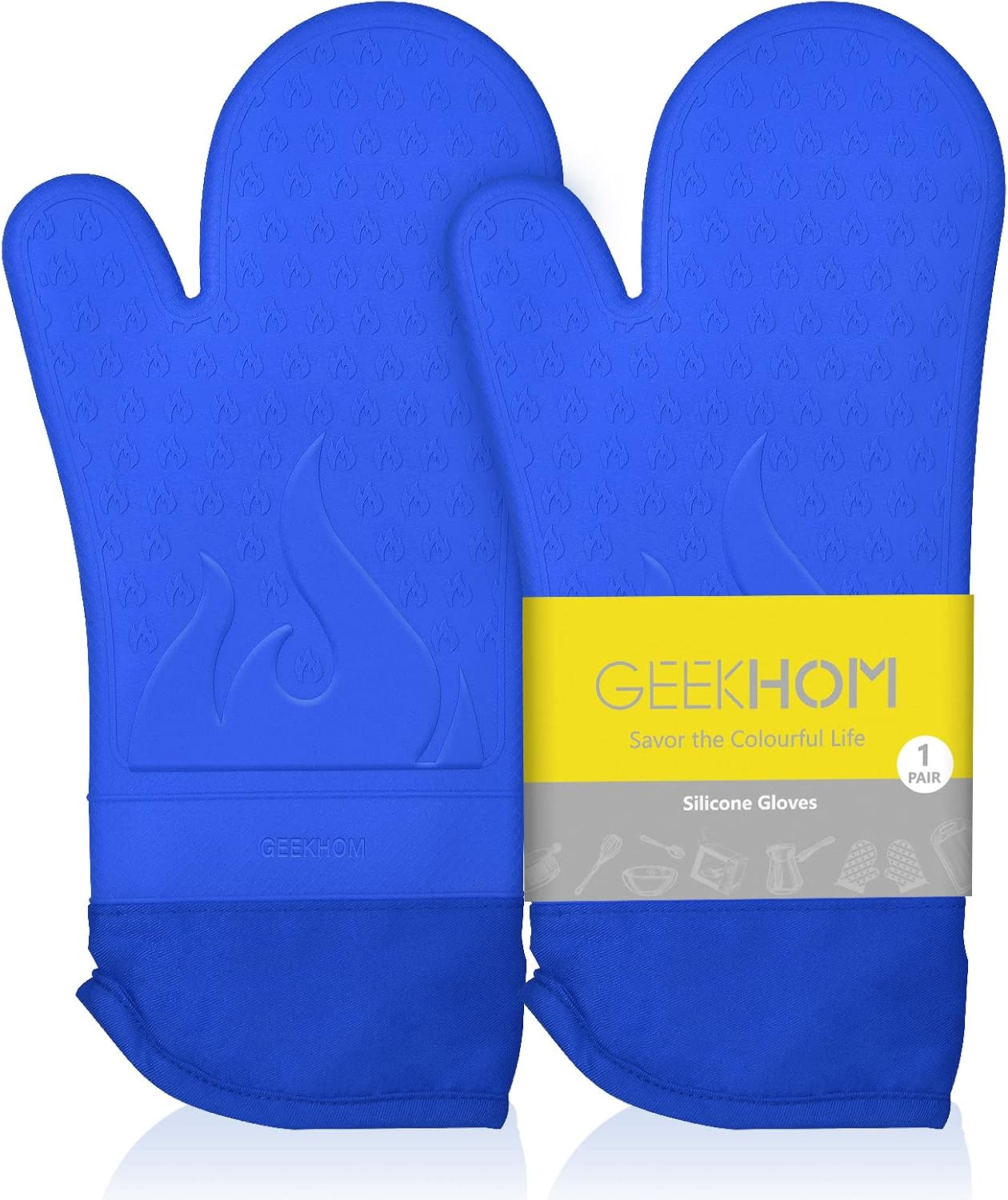GEEKHOM Oven Mitts 15 Inch Extra Long Silicone Cooking Gloves Professional Waterproof and Heat Resistant Pot Holder with Quilted Liner for Baking, 1 Pair