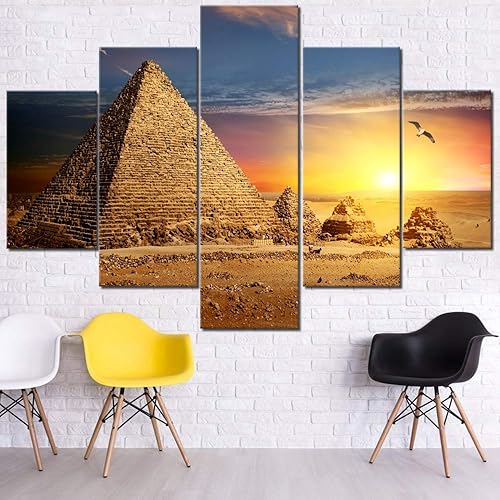 Miniatura 12 de Lienzo egipcio de 5 paneles, arte para pared, símbolos jeroglíficos en la pared, cuadros vintage de Egipto para sala de estar, impresiones HD, obras