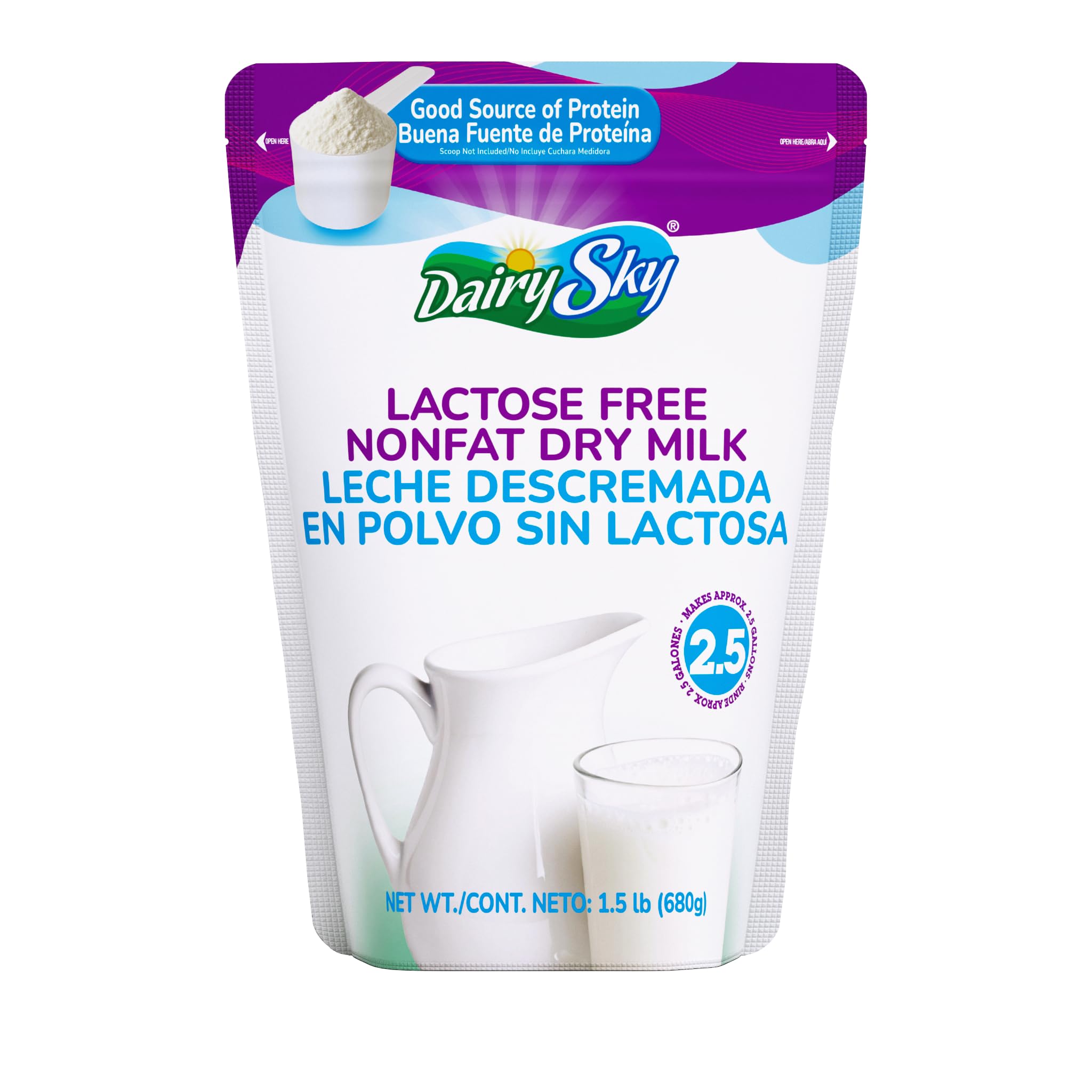 DairySky Lactose Free Milk Powder 24 Oz - Non GMO Fat Free Powdered Milk for Baking & Coffee, Kosher with Protein & Calcium, Great Substitute for Liquid Milk, RBST Hormone Free (Pack-1)