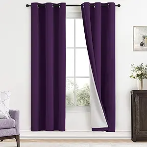 Yakamok Room Darkening 100% Blackout Curtains Grommet Window Treatments with 2 Thick Layers-Purple Thermal Insulated Drapes Set of 2 Panels for Bedroom Living Room 38 Inches by 72 Inches Length