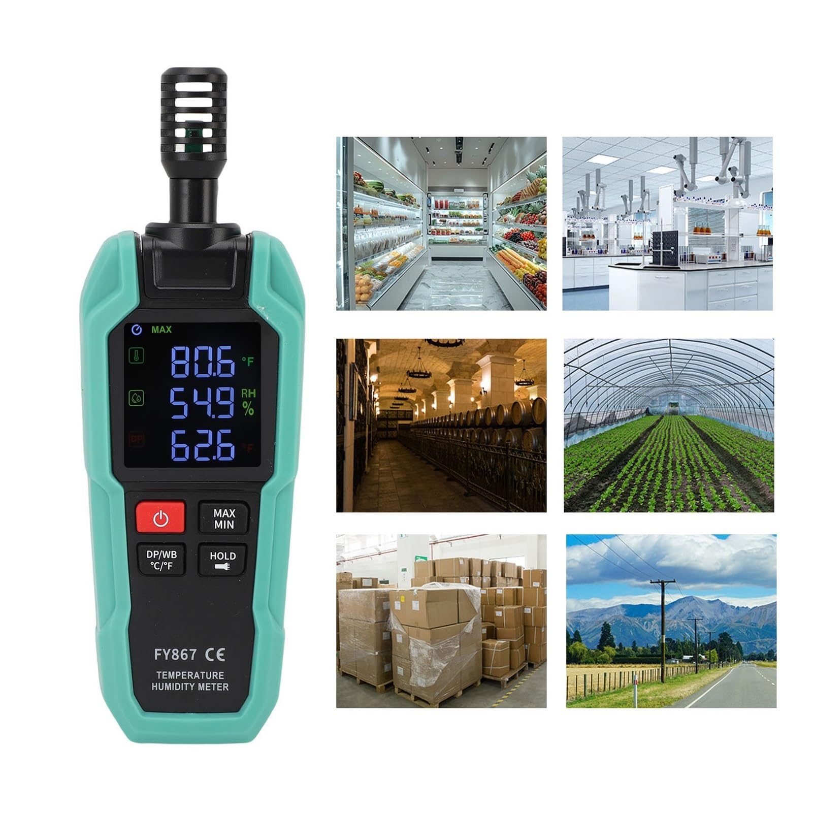 Misuratore di temperatura e umidità digitale, termoigrometro digitale, punto di rugiada ad alto aggiornamento rapido con torcia for seminterrato per interni ed esterni