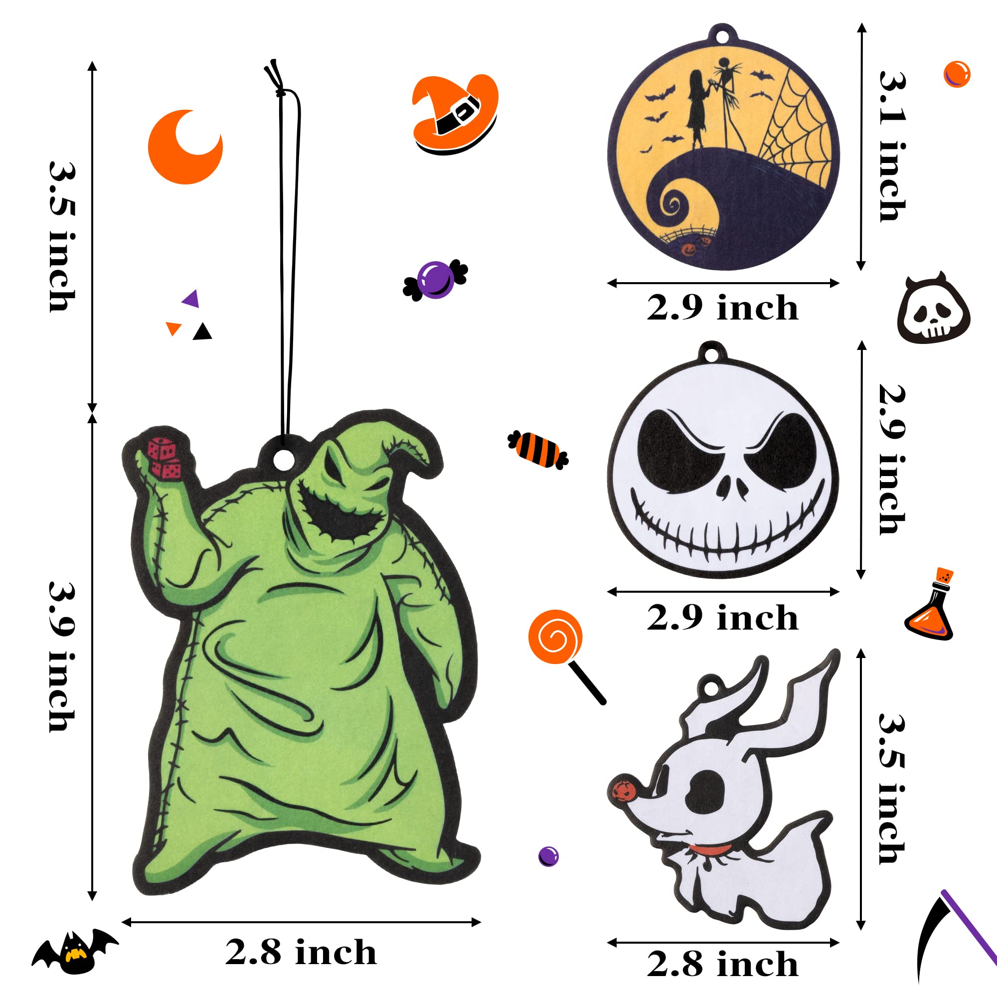 AccontOche 4Pcs Nightmare Sally Theme Car Air Freshener Hanging Fragrance Chips Zombie Bride Ghost Rearview Mirror Pendant Essential Oil Diffuser Hanging Scent Car Accessories Decor