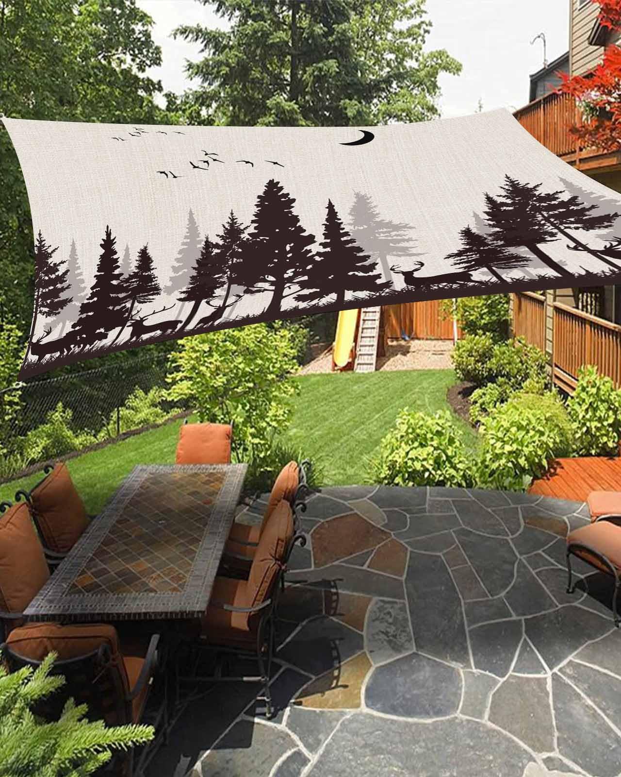 Boanket Sun Shade Sail 8' x 10', Black Forest Rectangular Waterproof Outdoor Sun Shades, Pastoral Deer Animals Silhouette Rustic Shade Cloth for Patio Deck Terrace Garden Lawns Beach Backyard