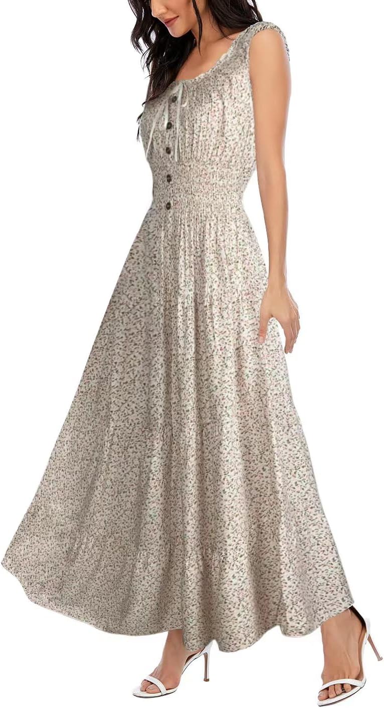 Women’s Sleeveless Summer Flowy Printed Boho Maxi Long Dress Dresses for Wedding Guest