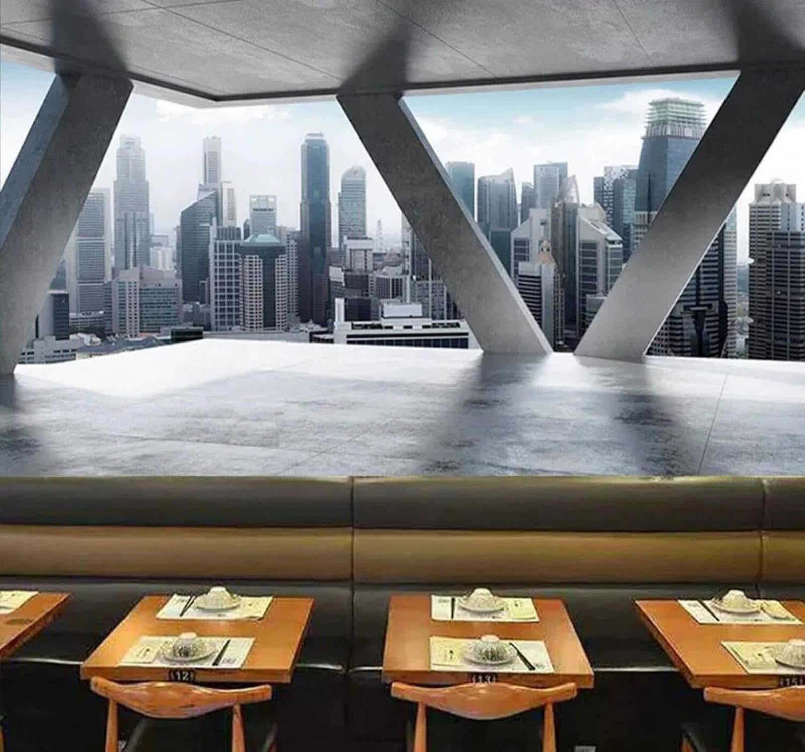 XLMING Three Dimensional Urban Architecture Spatial Extension Restaurant Café 3D Wallpaper Luxury Silk Study Dining Feature Sofa Grey Bedroom Living Room Tv Decorative Wall-430cm×300cm